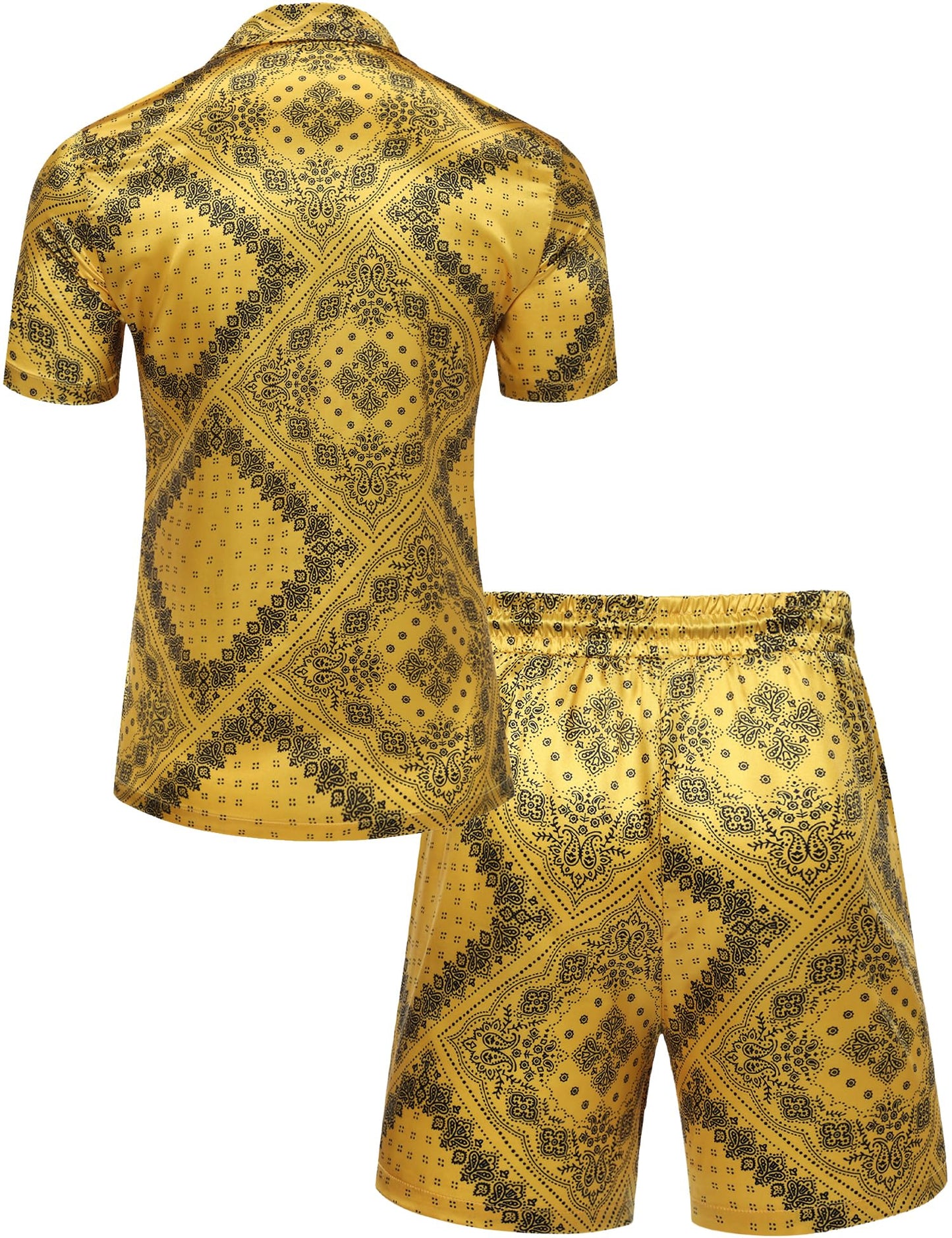 ZSJR Mens Hawaiian Shirt Sets Satin Silk Casual Button Down Shirts 2 Piece Luxury Summer Beach Outfits for Men