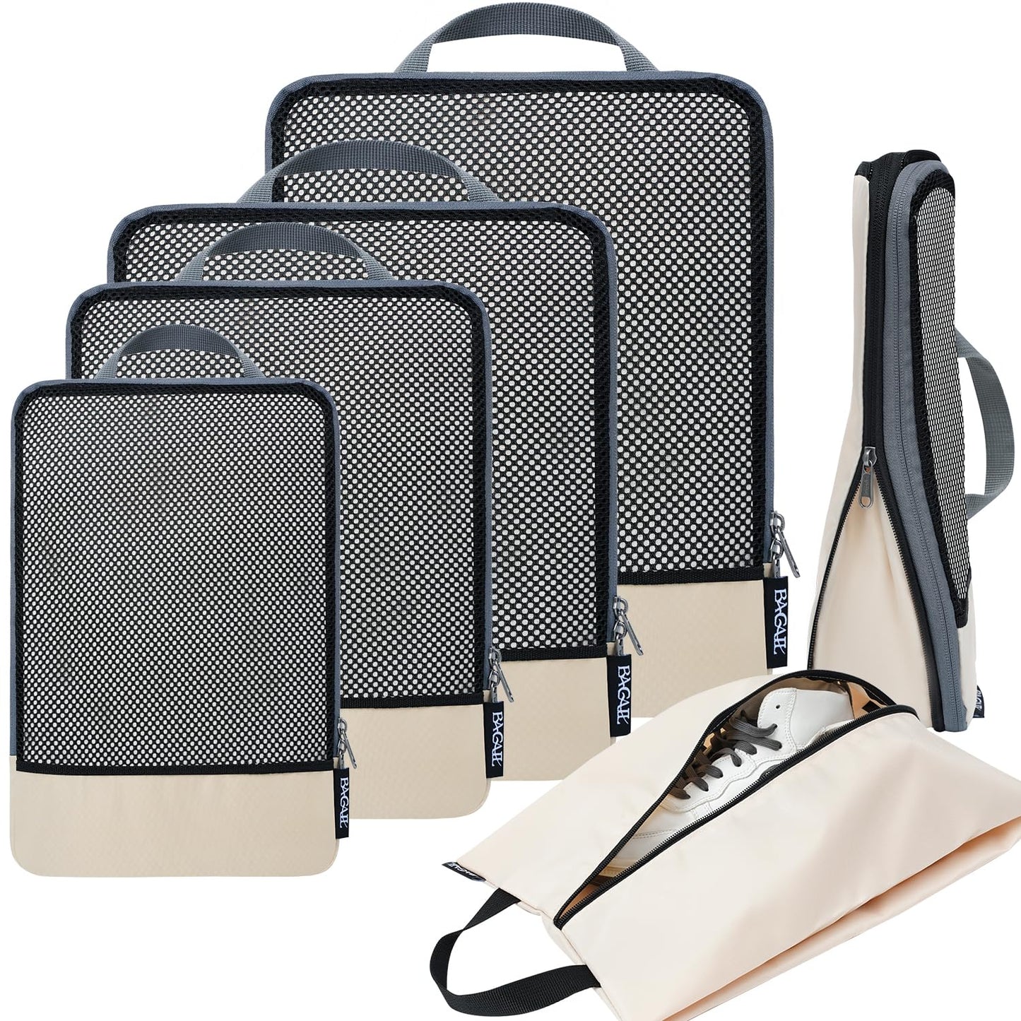 BAGAIL 4 Set/6 Set/8 Set Compression Packing Cubes Travel Accessories Expandable Packing Organizers (Cloth Pattern, 4-Black)