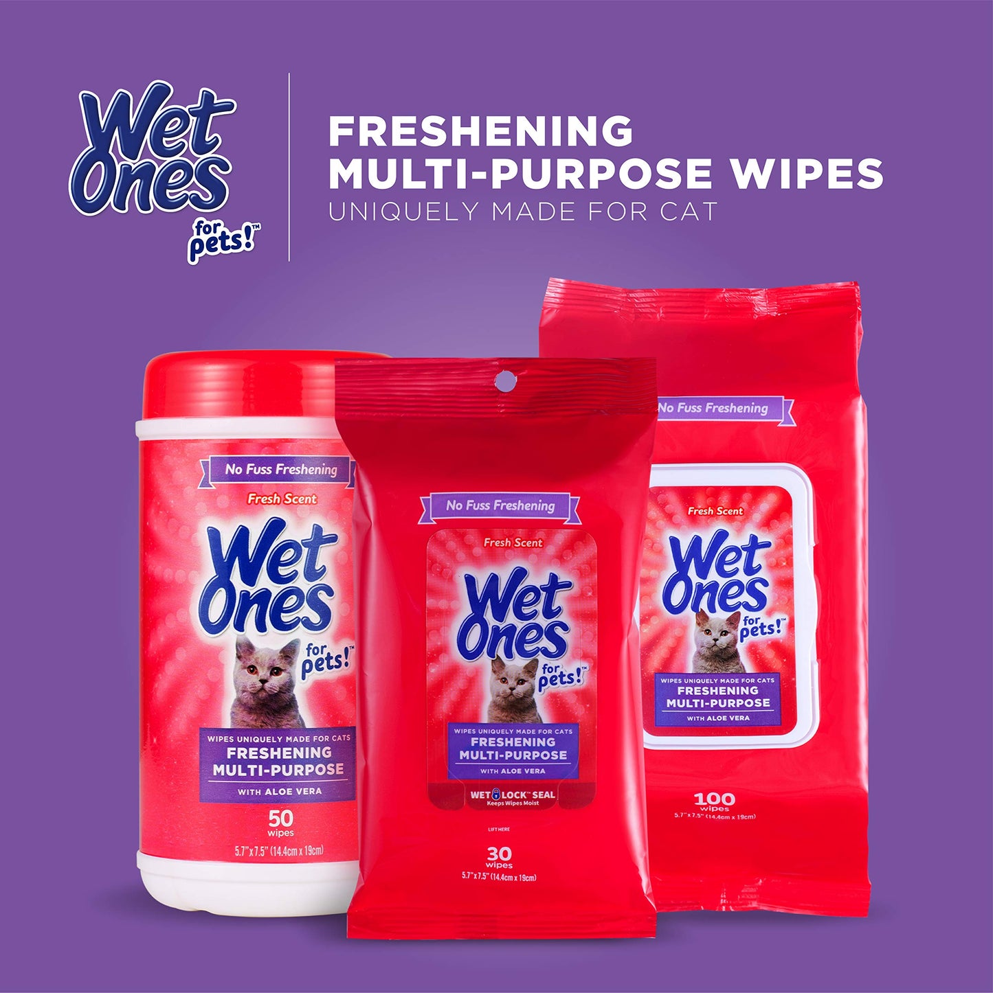 Wet Ones for Pets Cat Cleaning Wipes - Fresh Scent Cat Grooming Wipes with Aloe Vera - Safe Cat Hygiene Supplies - Cat Fur Cleaner - Cat Dander Wipes - Kitten Wipes - Pet Cleaning Supplies - 50 Count
