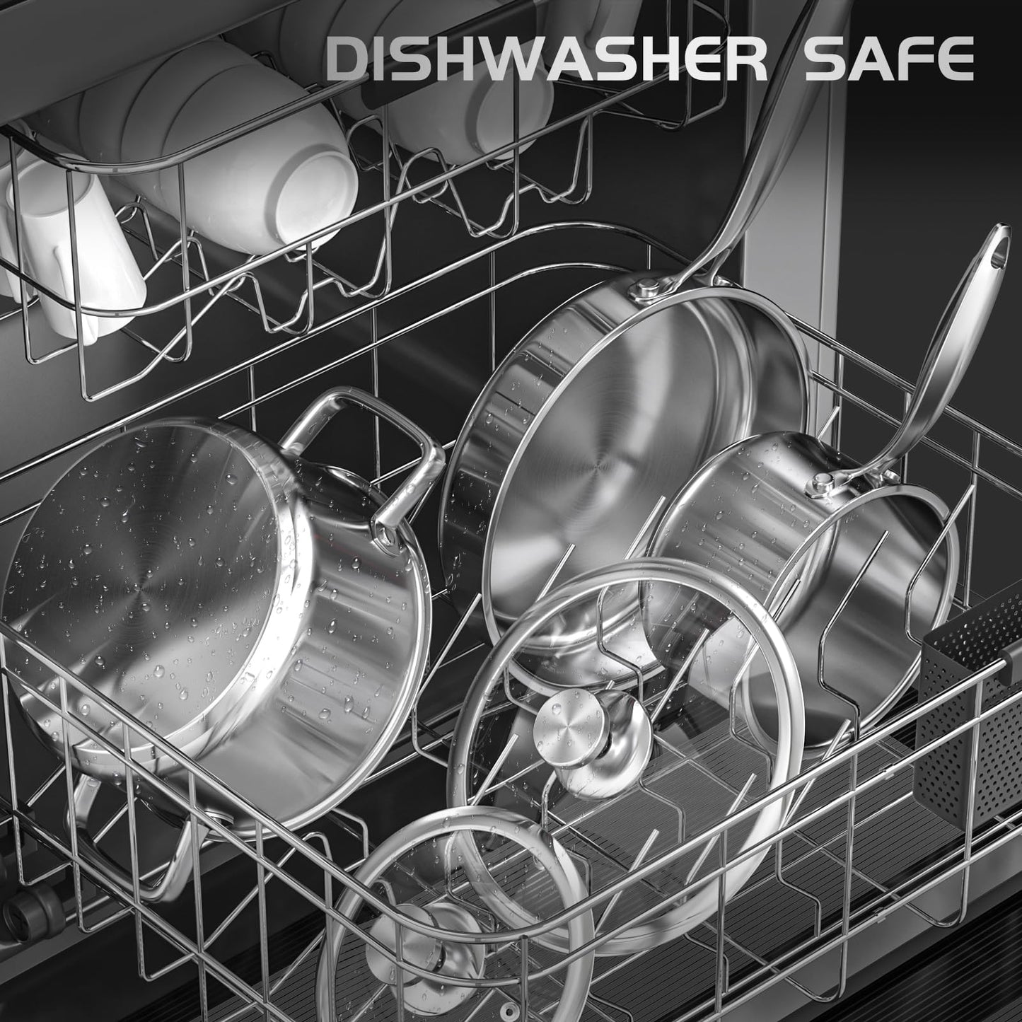 Meythway 𝐇𝐄𝐀𝐕𝐘 Pots and Pans Set Non Toxic, 16PCs Stainless Steel Cookware Set with Steamer, Kitchen Induction Cookware with Utensil Sets, Pot Protectors and Apron For Oven & Dishwasher Safe