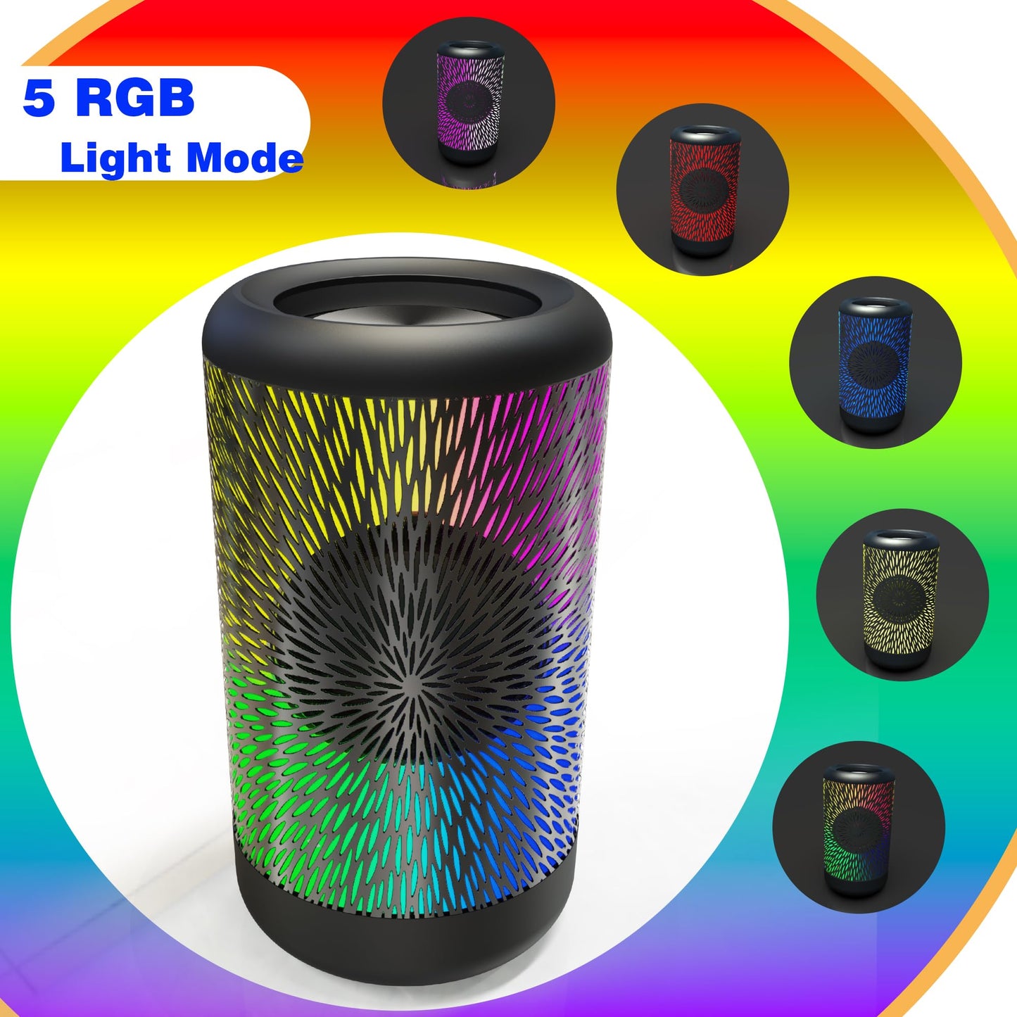 MAWODE Mini Bluetooth Speaker, 24H Playtime, Wireless Outdoor IPX6 Waterproof, 90dB Loud Sound, Stereo Pairing, Portable with RGB Party Lights, Camping Light, Support USB, Aux & TF Card (T10 Pro RGB)