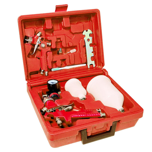 HVLP Air Gravity Spray Gun Set, Aflybltol 2 Pcs Sprayer Paint Gun Kit,1.4mm 600ml&0.8mm 125ml Automotive Paint Gun with Locking Air Pressure Regulator Gauge Paint Sprayer Gun for Car Painting(Red)