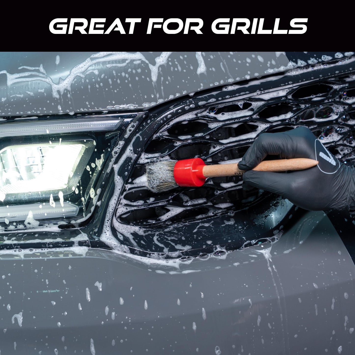 VIKING Car Detailing Brush Set for Car Cleaning Kit, Super-Soft Bristles for Exterior Detail, Includes Small, Medium, and Large Diameter Brush Heads, 3 Pack, Red