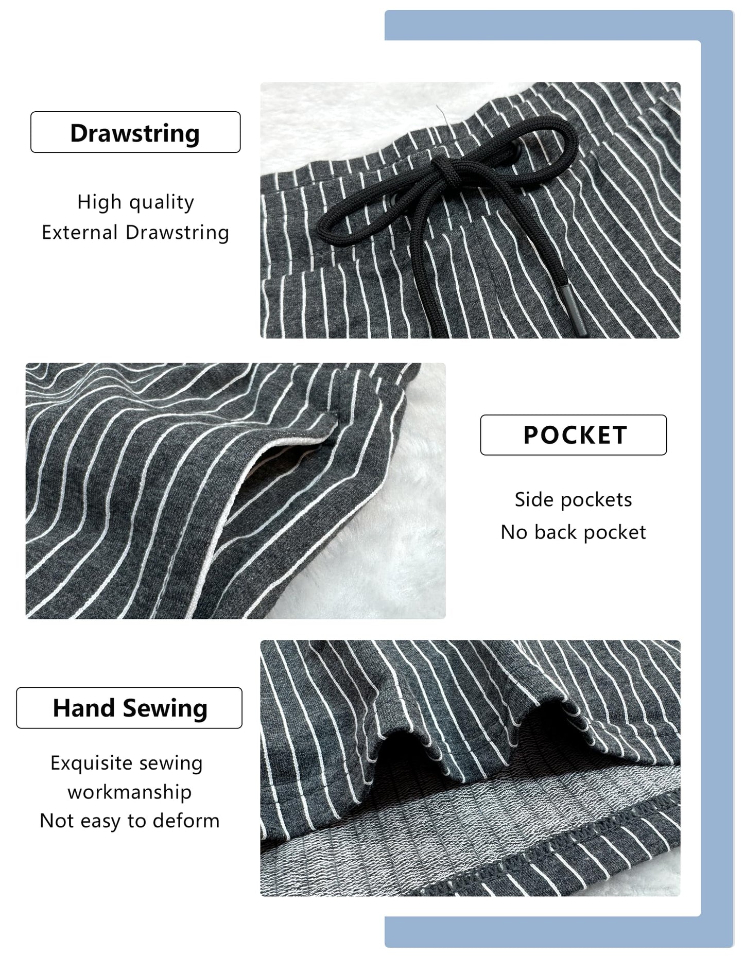 Lehmanlin Men's Sports Fitness Shorts, Cotton 5 Inch Inseam Shorts, Striped Casual Athletic Jogger Short (Stripe Dark Gray-L)