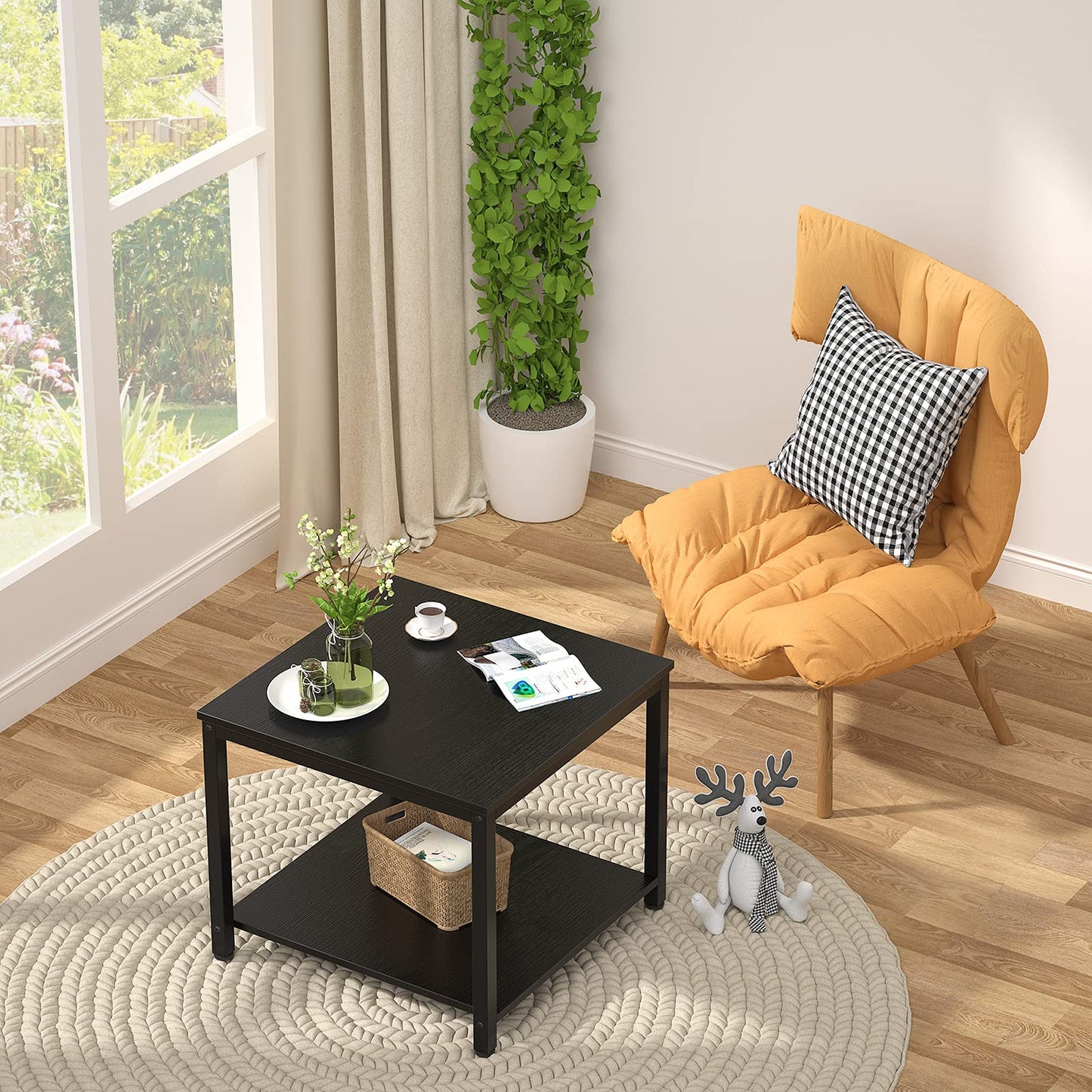 Homieasy Side Table 20 Inch Square, 2-Tier Coffee Tea End Table Nightstands for Sofa Couch Bed, Metal Wood Accent Modern Simple Industrial Style Side Table for Living Room Bedroom, Black