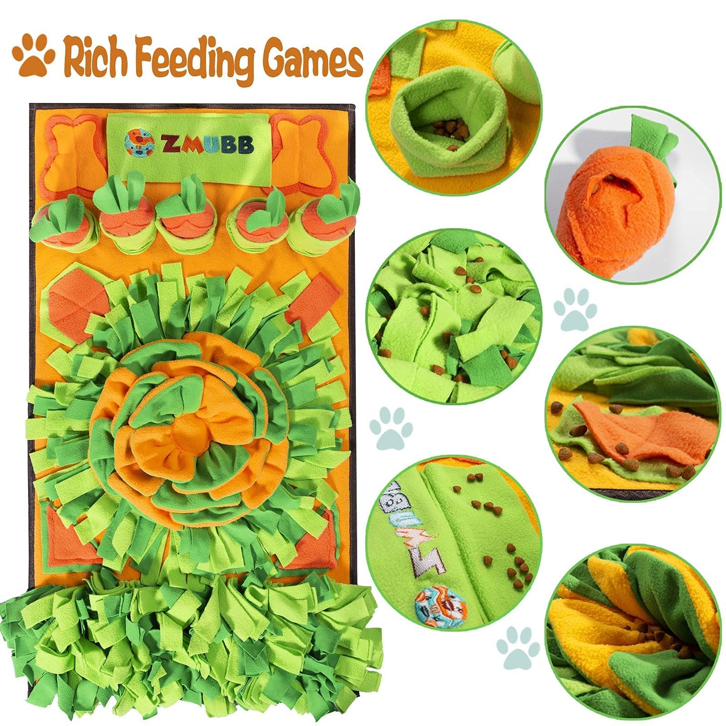 ZMUBB Pet Snuffle Mat for Dogs Sniff Mat Nosework Feeding Mat Slow Feeder Interactive Dog Puzzle Toys for Training and Stress Relief Encourages Natural Foraging Skills (31''x19'')