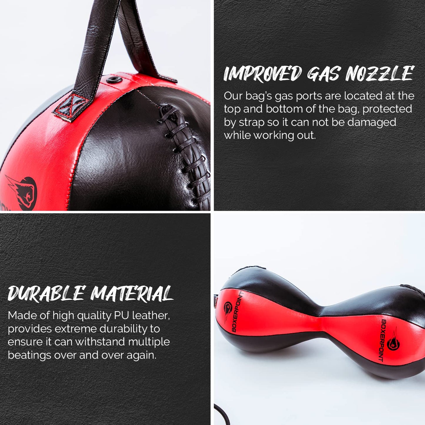 Boxerpoint Boxing Double-End Punching Bag - Durable PU Leather, Mexican Style Reaction, Reflex & Agility Gear with Adjustable Cords for Adults and Kids - Punching Bag for Adults - Boxing Equipment