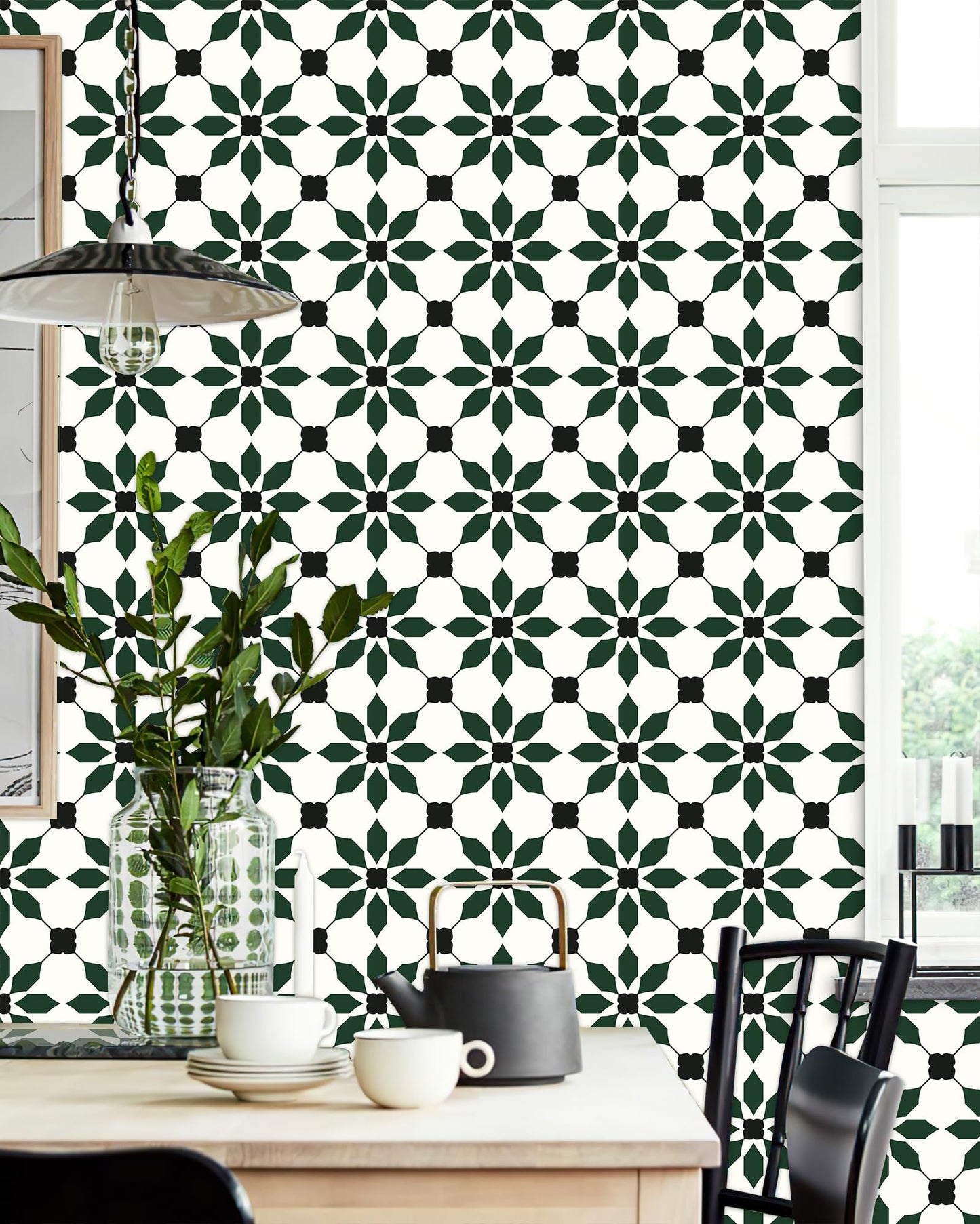 MORCART 7.87" x 7.87" Peel and Stick Floor Tile, 20 PCS Self-Adhesive DIY Vinyl Flooring for Renters, Removable and Waterproof Tile Sticker for Bathroom, Kitchen, Staircase (Black Green)