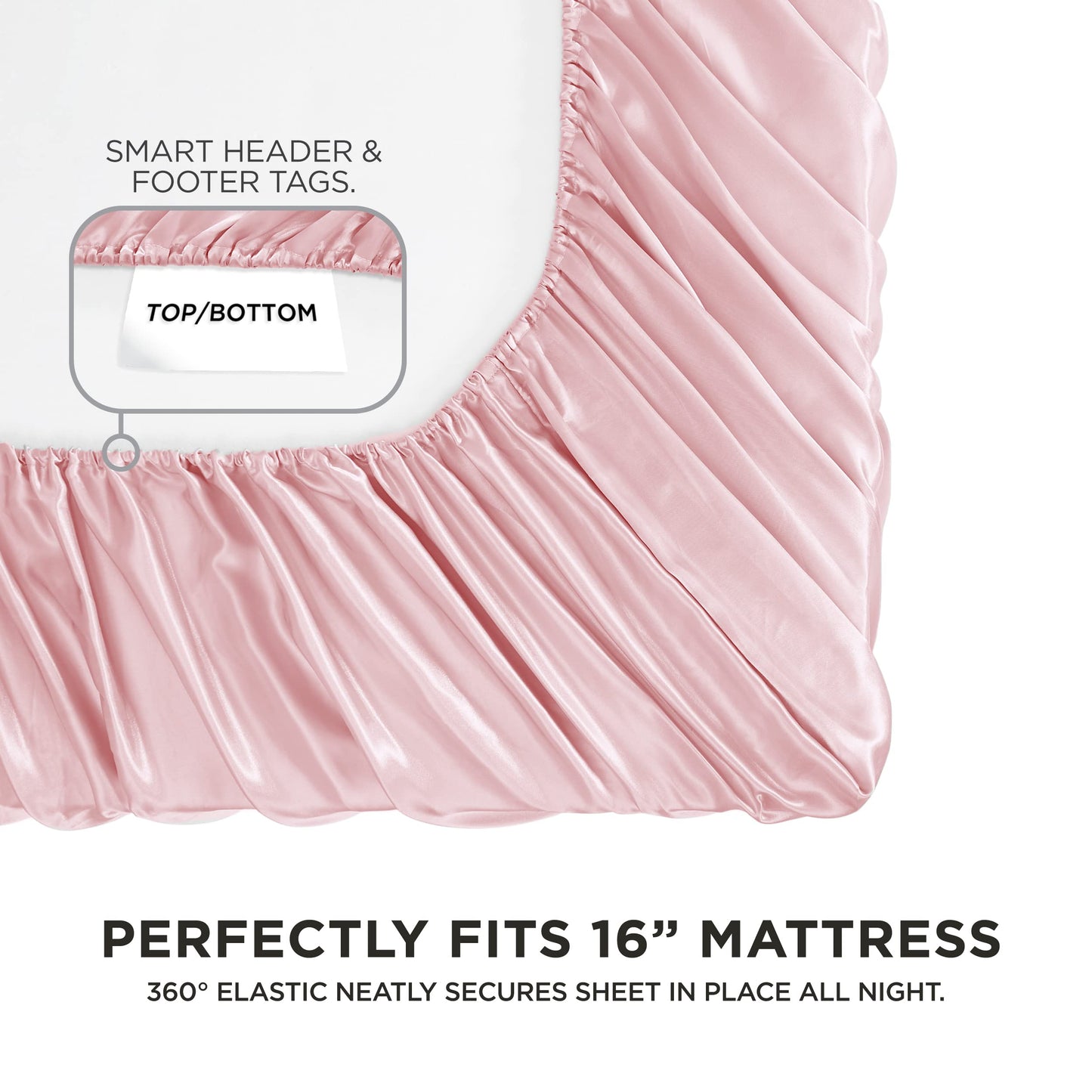 Juicy Couture King Size Silk Satin Bed Sheet Set, Deep Pocket Silky King Sheet Set with 1 Fitted Sheet, 1 Flat Sheet and 2 Pillow Case, Wrinkle Resistant and Anti Pilling Bed Sheets - Pink