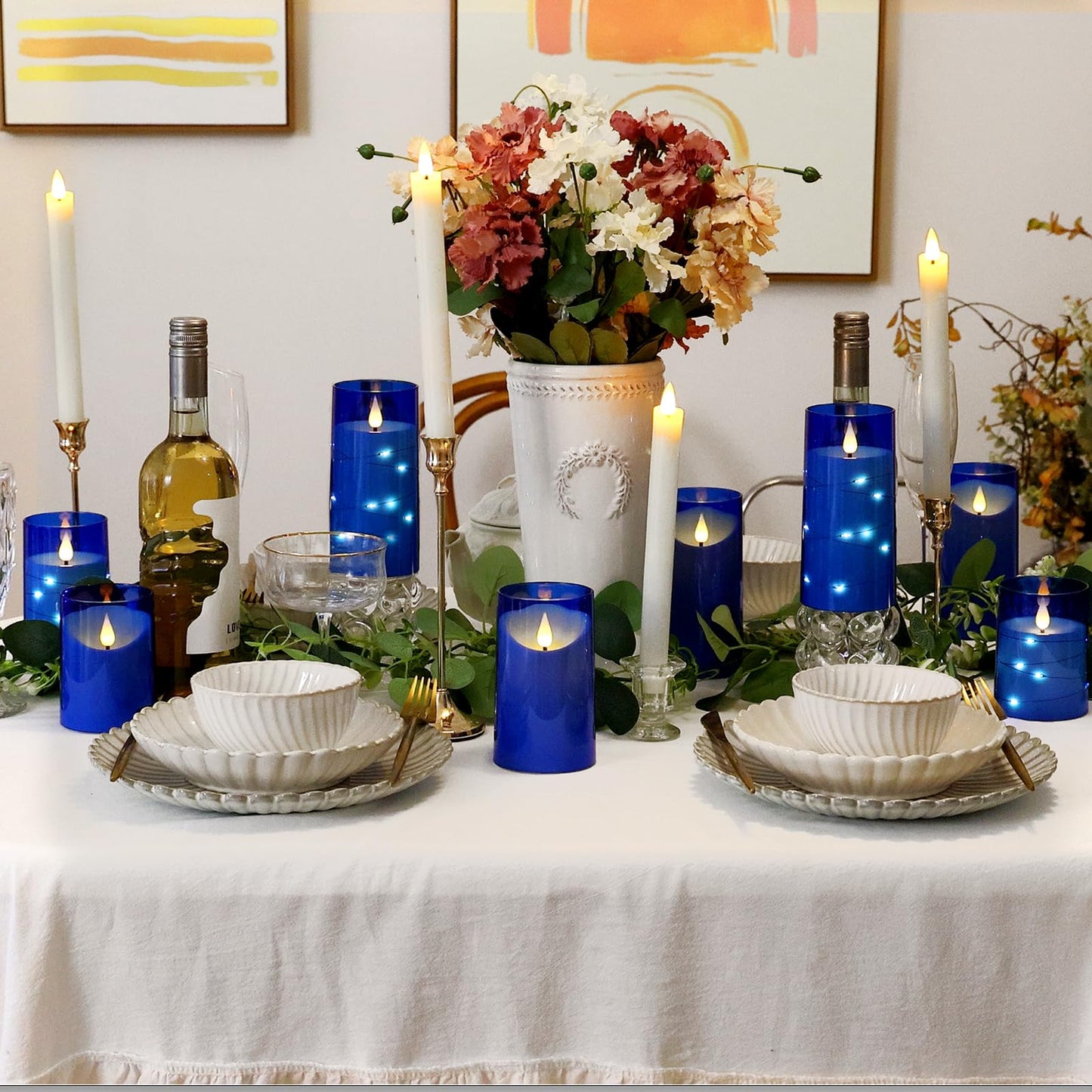 NURADA Flameless Candles: LED Pillar Acrylic Battery Candles with Remote and Timer for Wedding Party Romantic Decor - Pack of 3 Blue