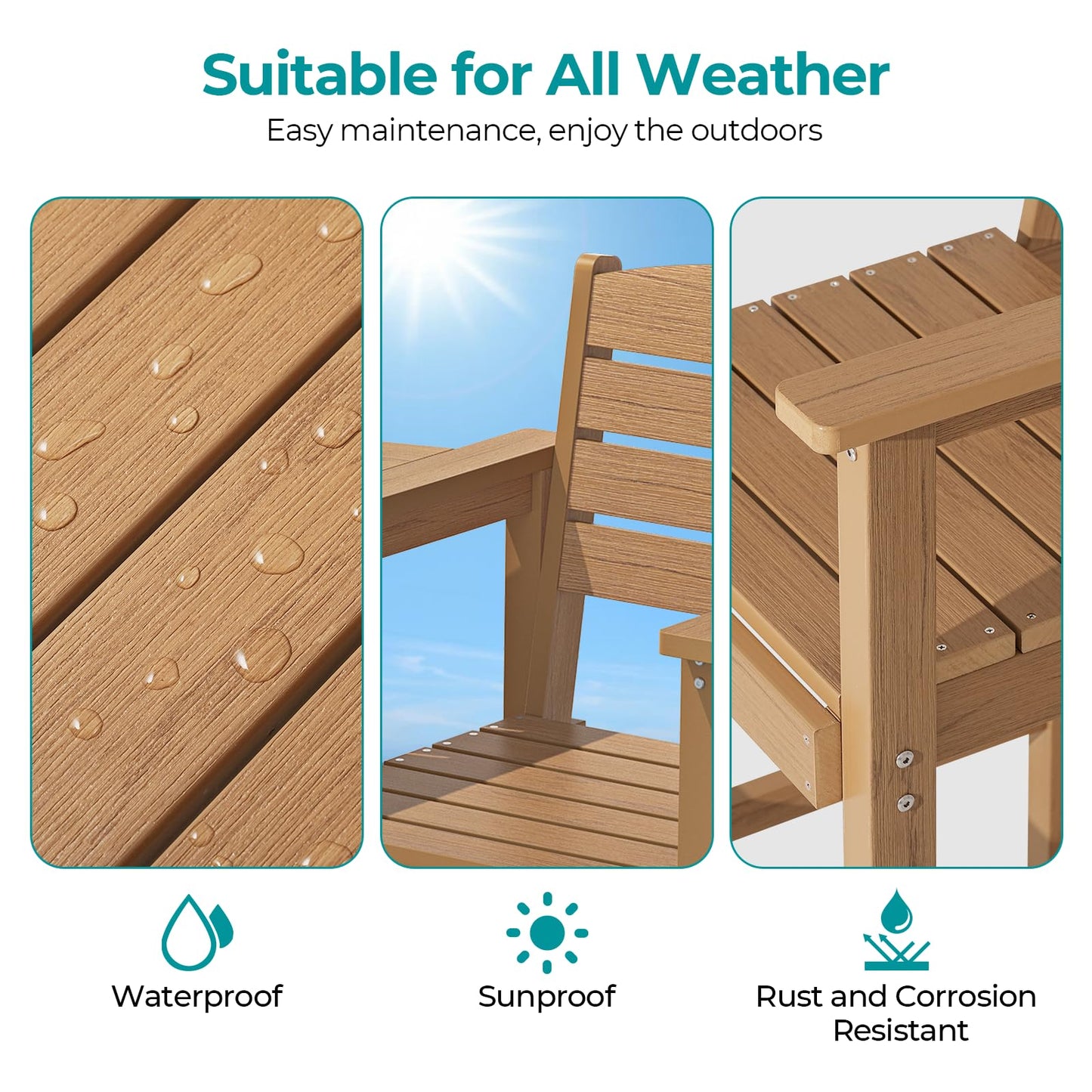 LuxaDomus Tall Adirondack Chairs Set of 2, Outdoor HDPS Adirondack Chair with Removable Tray, Balcony Chairs with Umbrella Hole, Weather Resistance Tall Patio Chairs for Deck Patio Pool Lawn, Teak