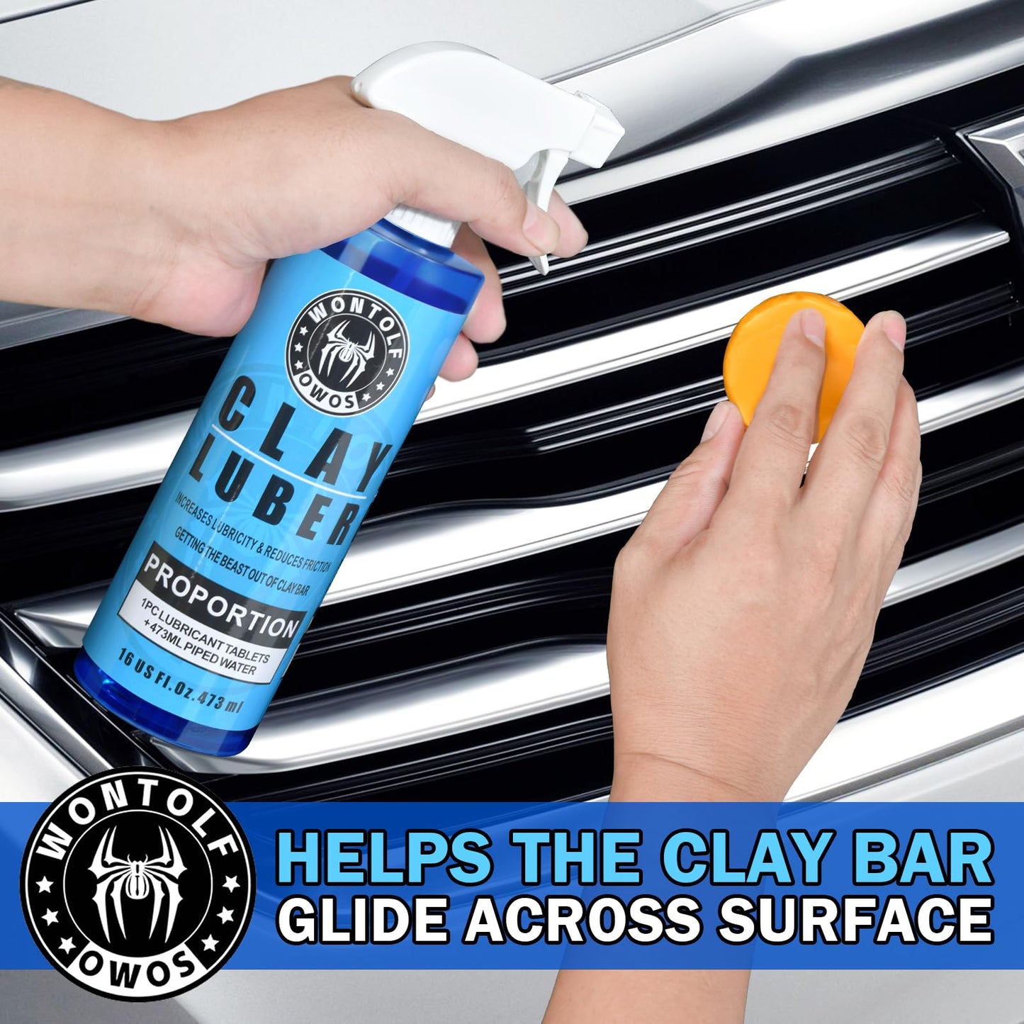 Wontolf Car Clay Bars Auto Detailing and Clay Luber Synthetic Lubricant Kit, 4 Clay Bars, Clay bar Lubricant Tablets 10 Pack(1pc=16 fl oz), Spray Bottle and Microfiber Towel for Car Detailing Cleaning