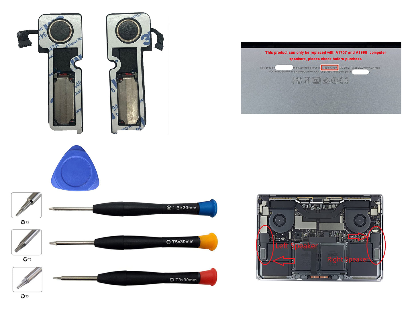 Ittecc Replacement Right and Left Internal Speaker for MacBook pro 15" A1707 2016 2017 A1990 2018 2019 Subwoofer Retina with Touch Bar