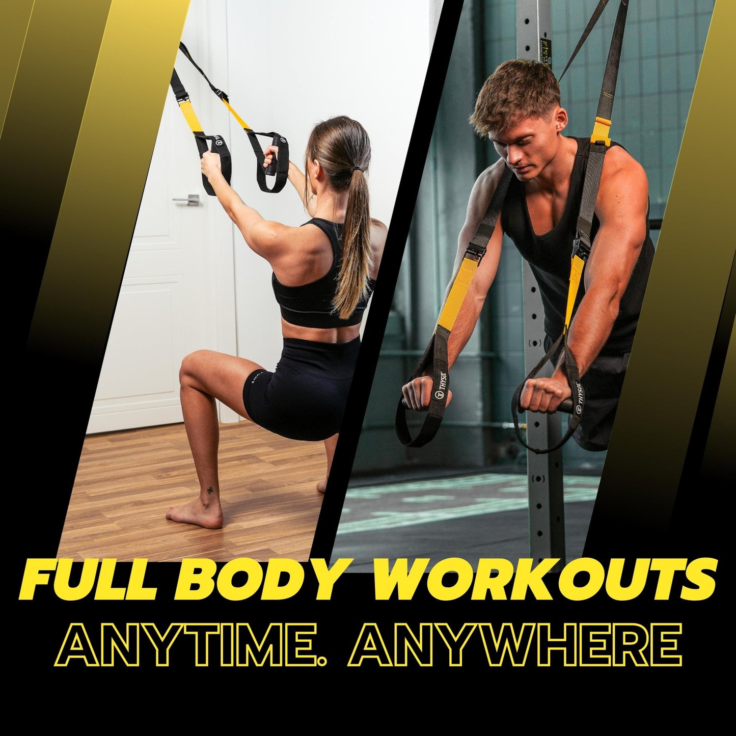 THYSOL® Resistance Trainer Pro Xtreme Straps Army | Sling Trainer Set with Adjustable Door Anchor | Fitness Home Workouts - Suitable for Travelling & for Training Indoor & Outdoor (Yellow)