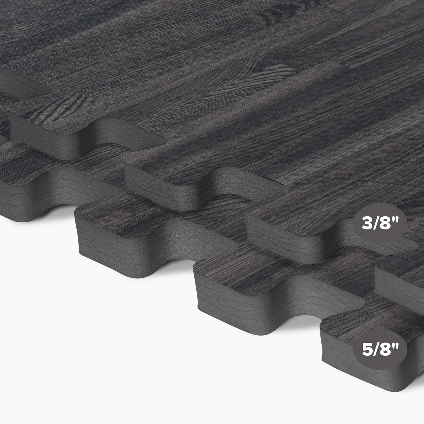Forest Floor 5/8 Inch Thick Printed Foam Tiles, Premium Wood Grain Interlocking Foam Floor Mats, Anti-Fatigue Flooring, Carbon, 16 Sq Ft