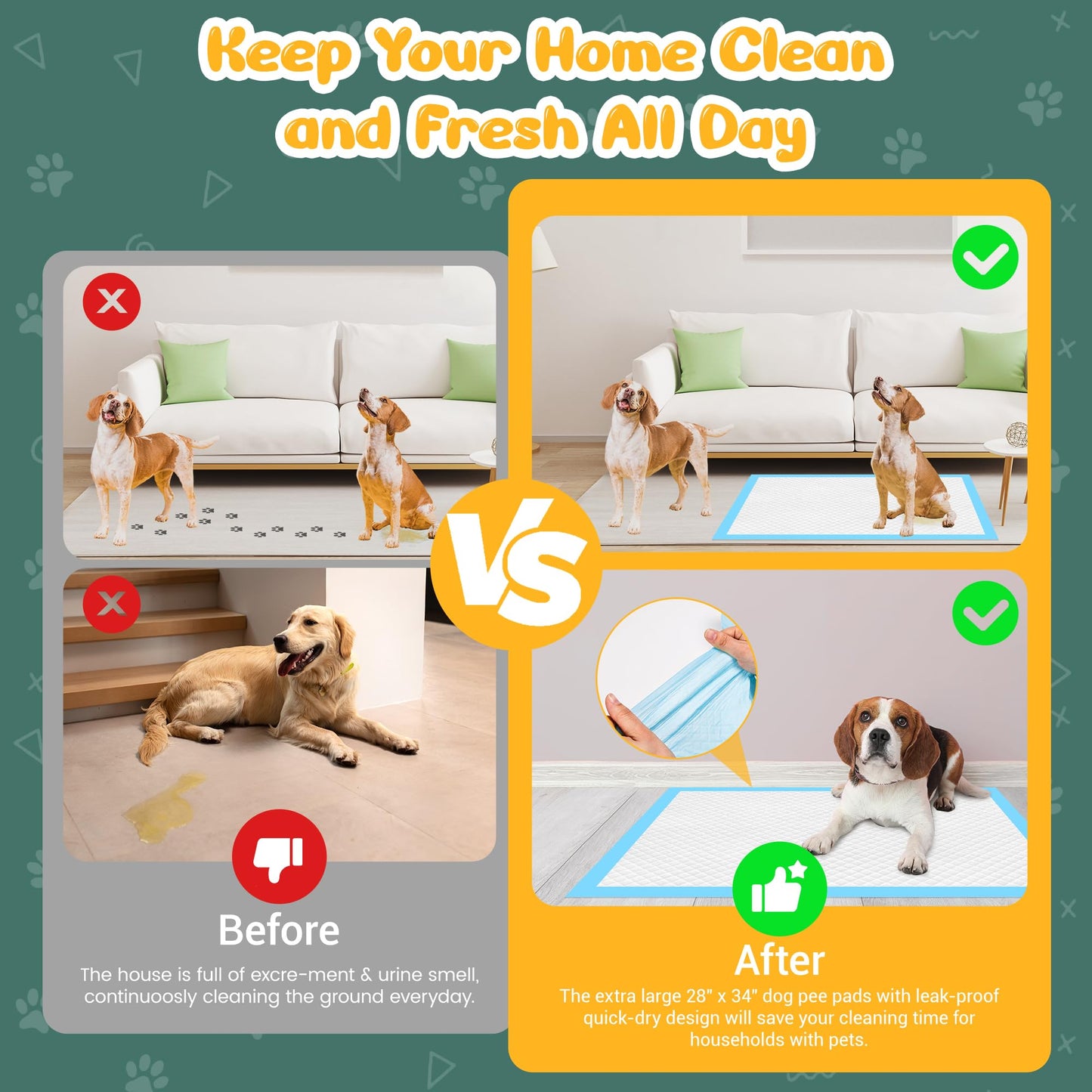 60 Count Extra Large Dog Pee Pads 28" x 34", Super Absorbent X-Large Puppy Pads Disposable Dogs Training Pads, Quick Drying Leak-Proof Dog Potty Pads for Doggies Puppies Cats