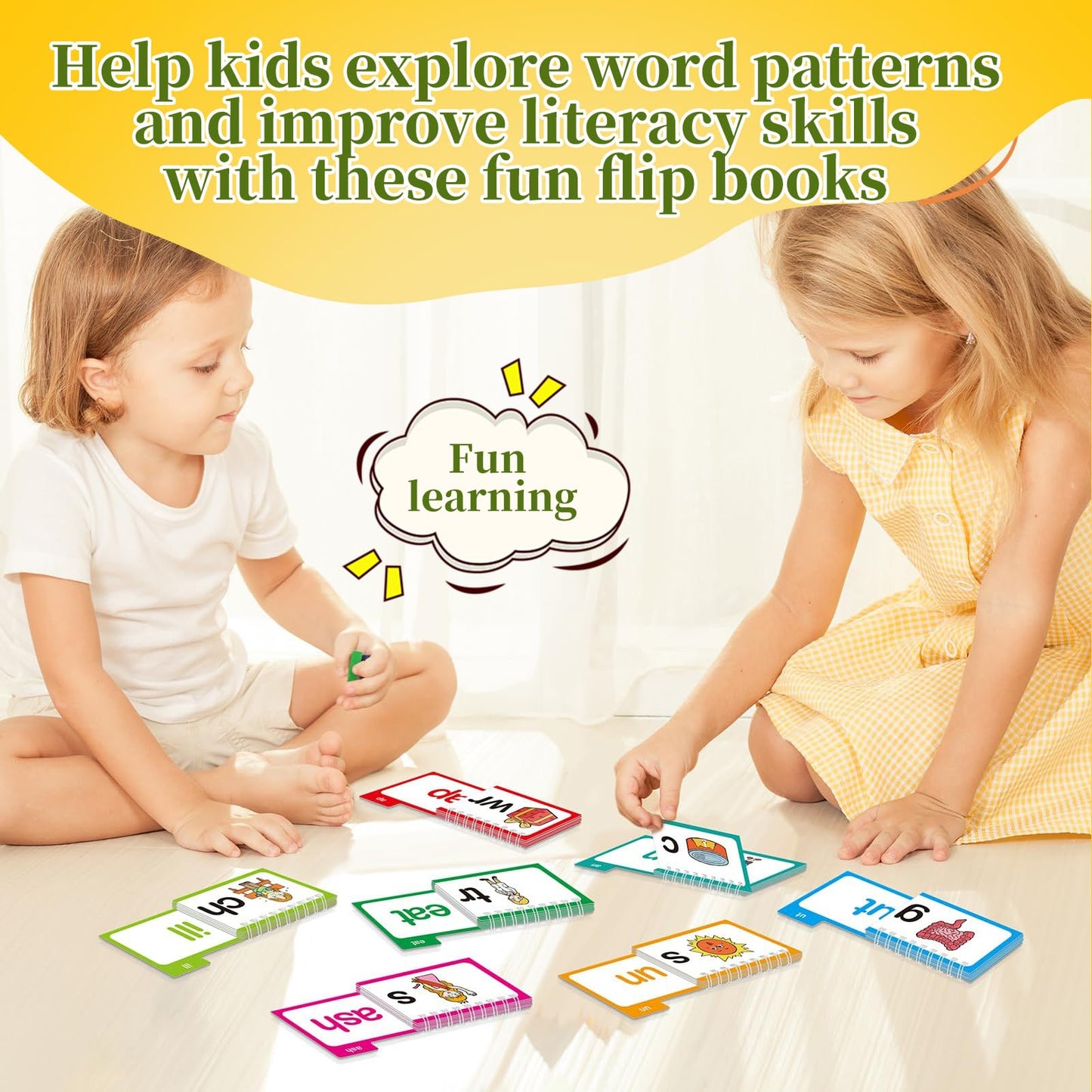 ZREVSB Word Families Learn to Read Flash Cards Set, Phonics and Sight Words with Activity Book, Read and Rhyme Flip Activity Book, Reading Games 30 Pieces