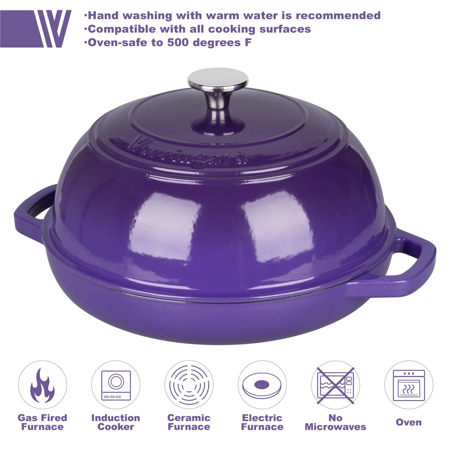VORRINGARD Enameled Cast Iron Dutch Oven Pot with Lid, Bread Oven for Sourdough Bread Baking, Dutch Ovens with Bread Proofing Basket& Baking Supplies Set, 6 Quart, Purple
