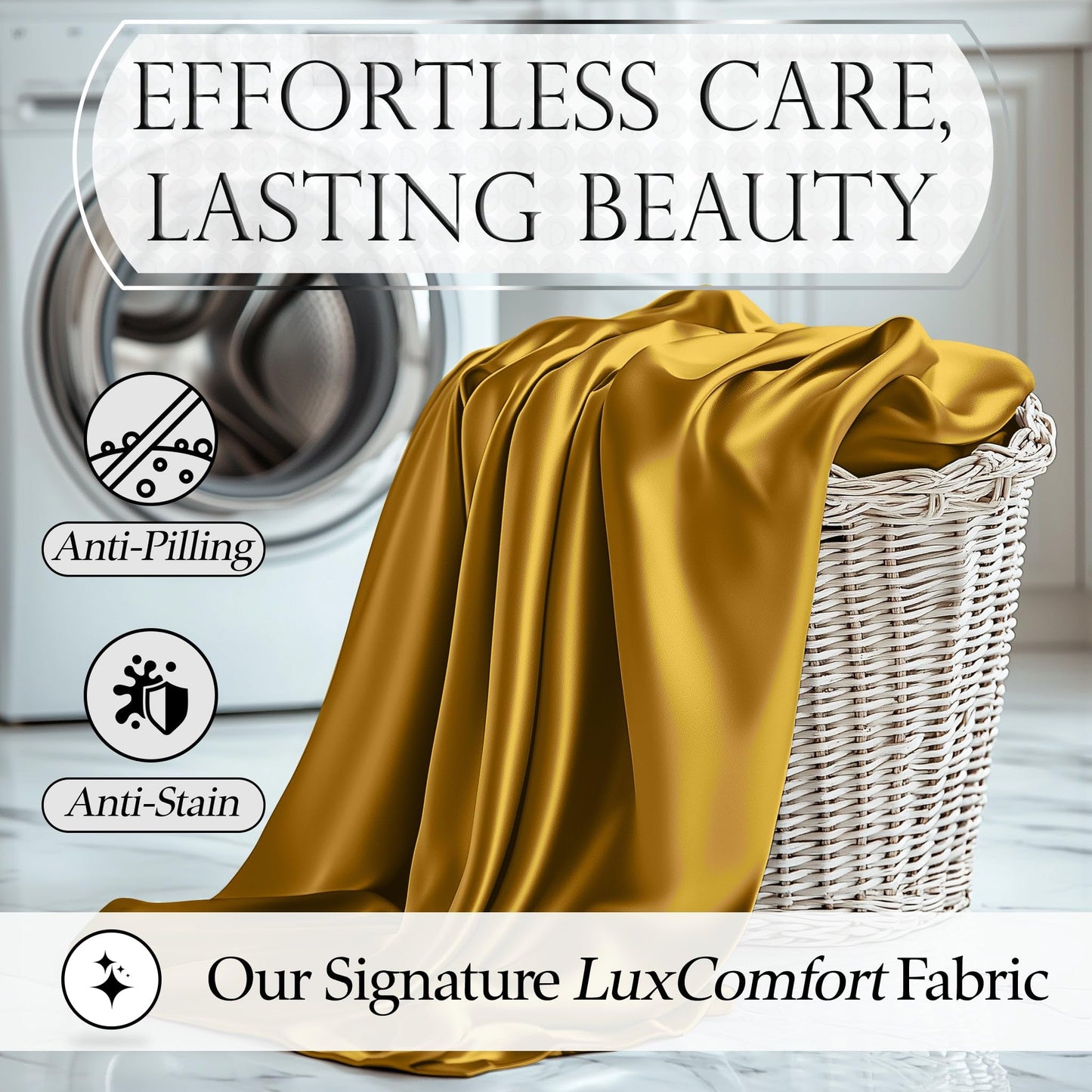 DECOLURE Satin Bed Sheets - 4 Piece Luxury Silky Queen Size Bedding Set - Softer Than Silk, Wrinkle-Free with 15” Deep Pocket Fitted Sheet, Perfect for Hair & Skin, Gifts for Women (Gold)