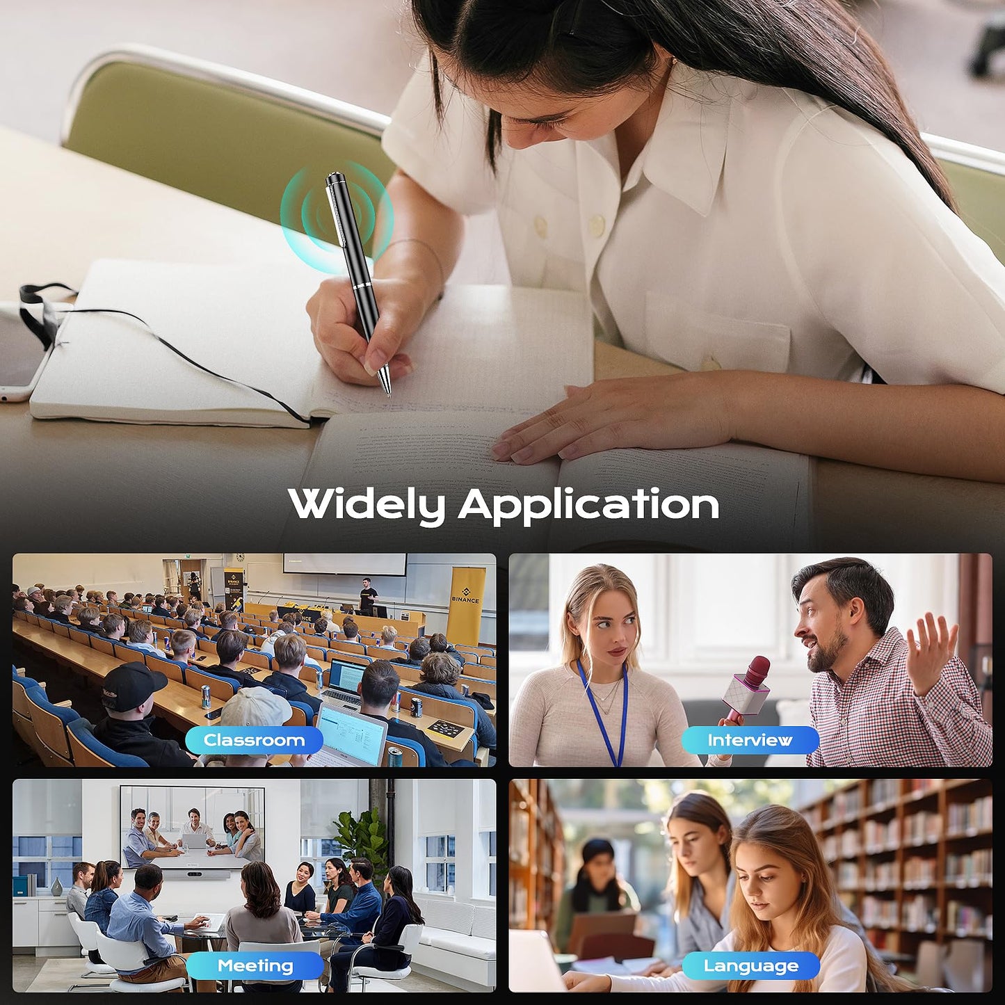 64GB Digital Voice Recorder - ZIPCIDE Digital Voice Activated Recorder with AI-Intelligent Noise Reduction, Voice Activated Sound Audio Tap Recorder Device for Lectures Meetings, Work, Interviews