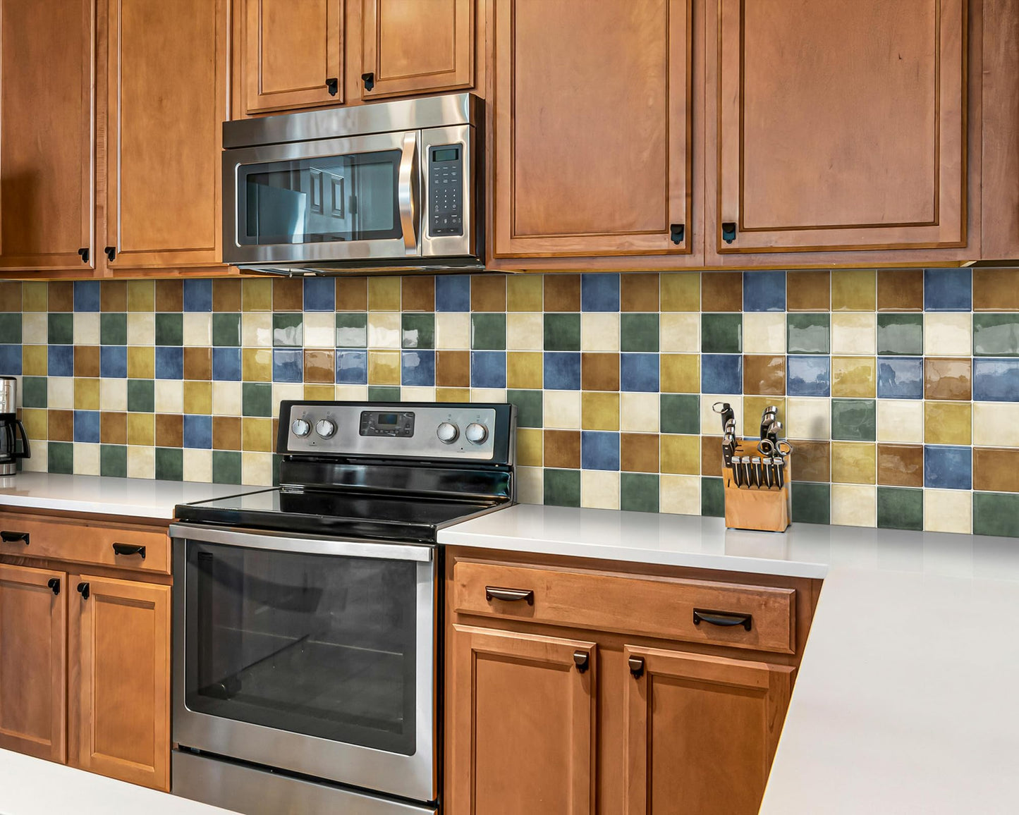 Tiwoos Thick Kitchen Peel and Stick Backsplash Tiles Square Self Adhesive Wall Tile Colorful (10-Sheet,12"x12")