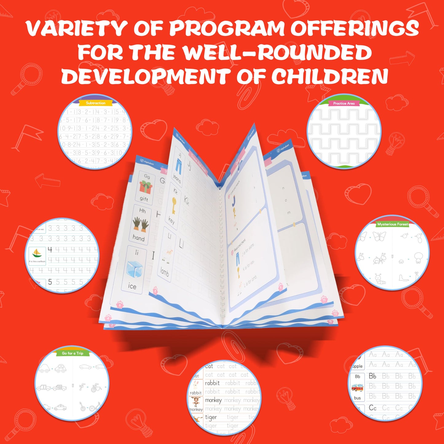 Magic Grooved Writing Practice for Kids Ages 3-8, Reusable Grooved Handwriting Workbooks, Large Writing Practice Books, Kindergarten Workbooks 10.24 * 7.29in(7 Books+Pens)