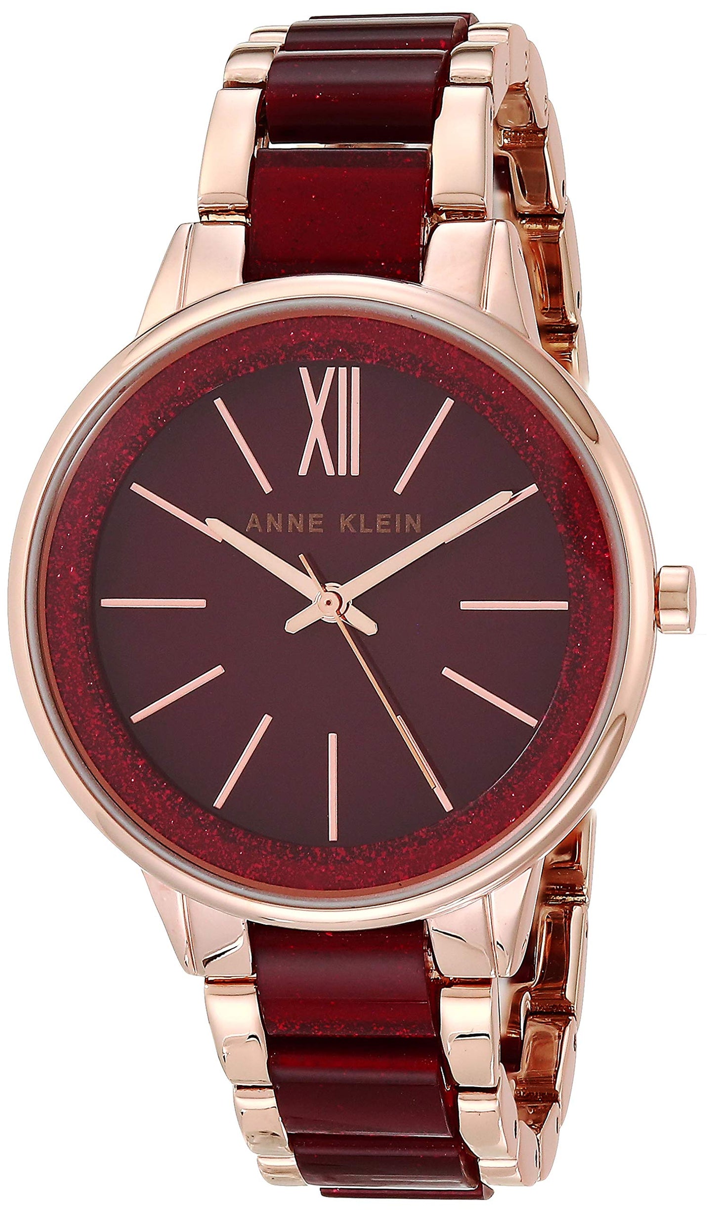 Anne Klein Women's AK/1412RGBY Rose Gold-Tone and Burgundy Shimmer Resin Bracelet Watch