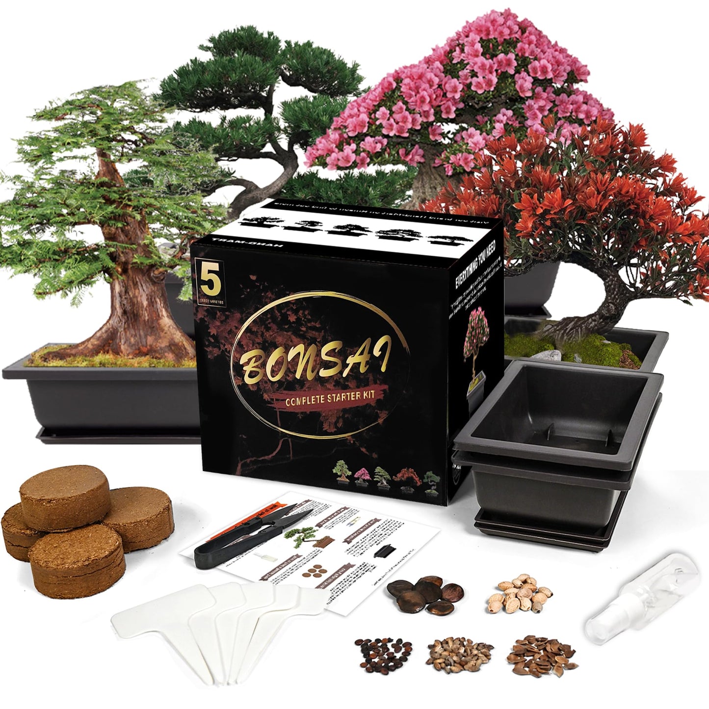 Sproutix Bonsai Starter Kit, 5 Seeds Growing into Blue Spruce, Chinese Boxwood, Dawn Redwood, Flame Tree and Judas Tree, Including Complete Gardening Tools with A Gift Box, Christmas Gifts for Women