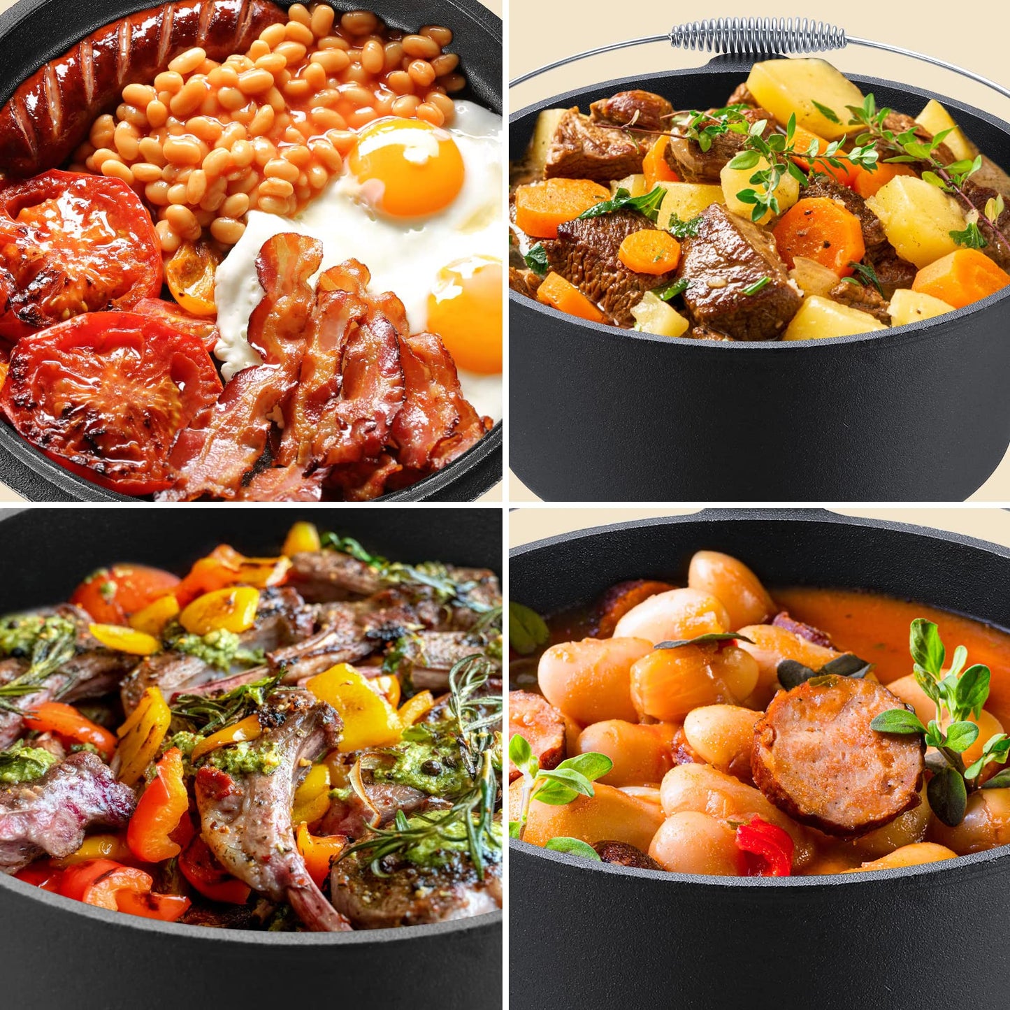 TLGREEN Cast Iron Dutch Oven Pot with Lid, Pot (5.1QT) and Lid as a Skillet(1.9QT) - Dutch Oven Cast Iron with Silicone Holders, Iron Stand, for Oven, Stove, Grill，Campfire