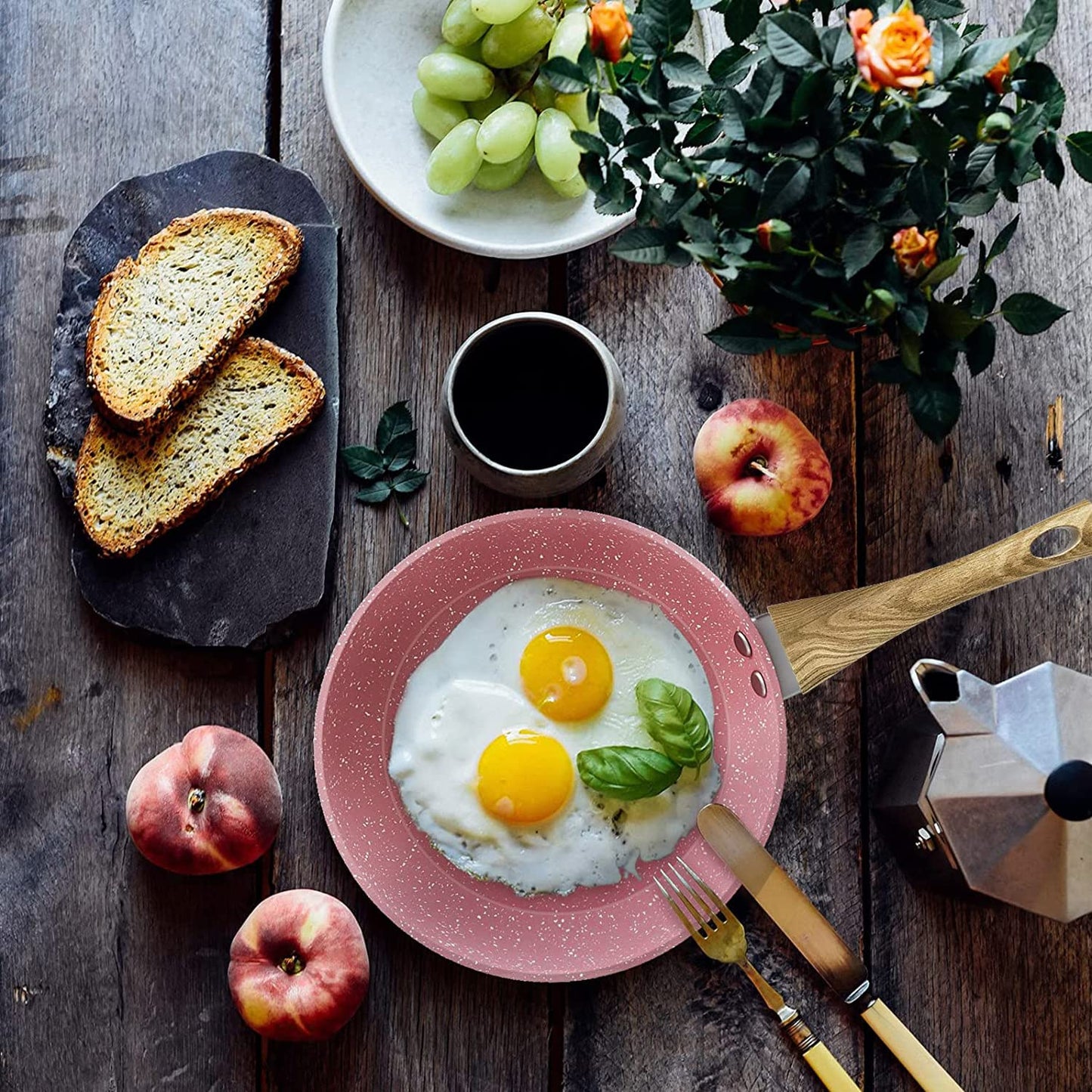 8-Inch Pink Nonstick Egg Pan, PFOA-Free Stone Cookware Skillet, Induction Compatible