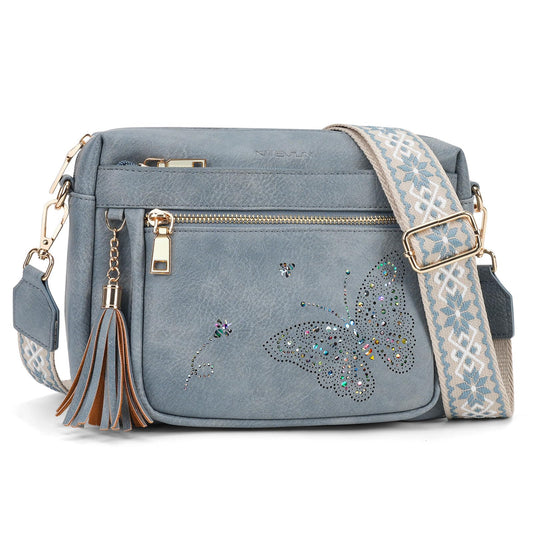 KITEVIUN Crossbody Bags for Women Trendy Leather Crossbody Purse Shoulder Handbags Butterfly Design