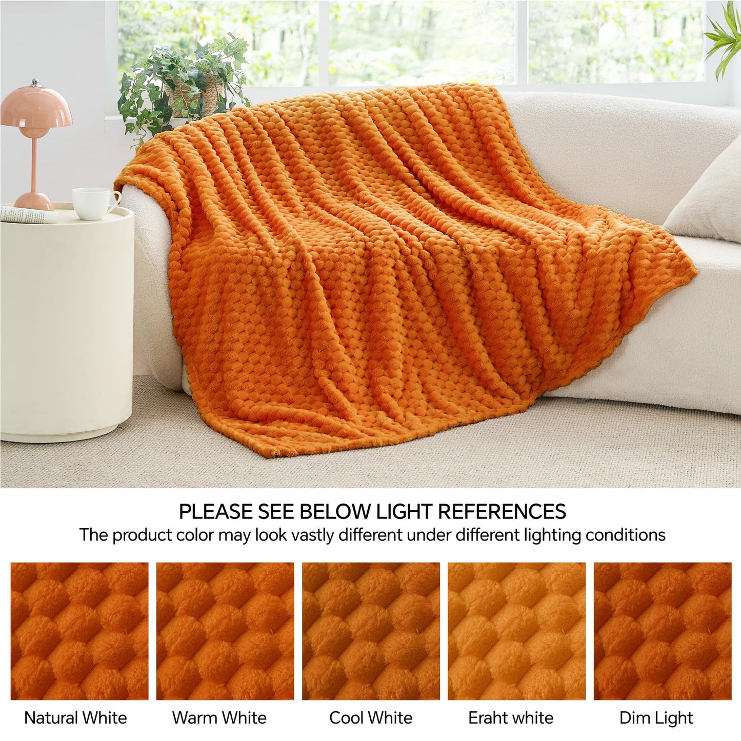 BEDELITE Fall Throw Blanket for Couch & Bed - 3D Jacquard Decorative Orange Blankets, Soft and Cozy Warm Plush Fluffy Fleece Blanket, 50x60Inches
