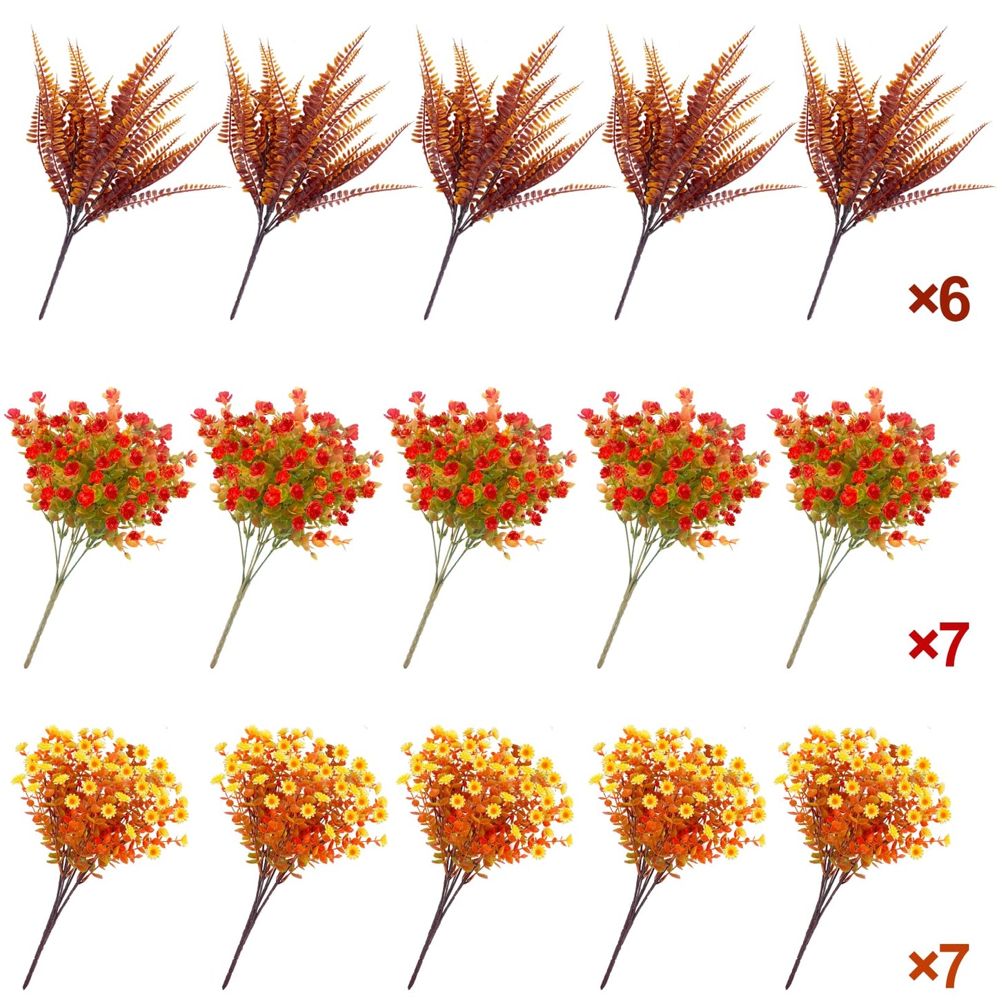 TURNMEON 20 Bundles Artificial Fall Flowers Fall Decorations for Home-UV Resistant Fake Mums Artificial Flowers for Outdoors Faux Plant Plastic Flowers Gardens Porch Autumn Thanksgiving Fall Decor