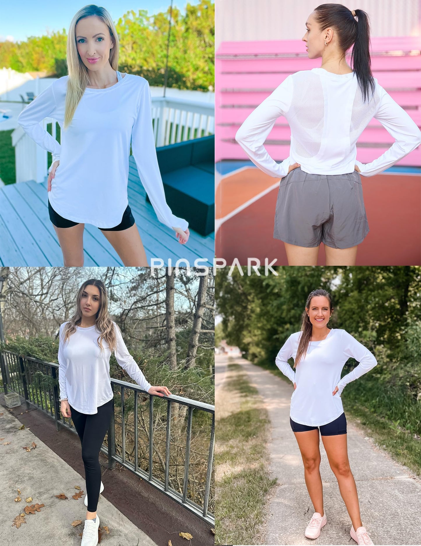 PINSPARK Long Sleeve Workout Tops for Women Mesh Breathable Yoga Tops Hiking Gym Shirts Quick Dry Running Clothes White S