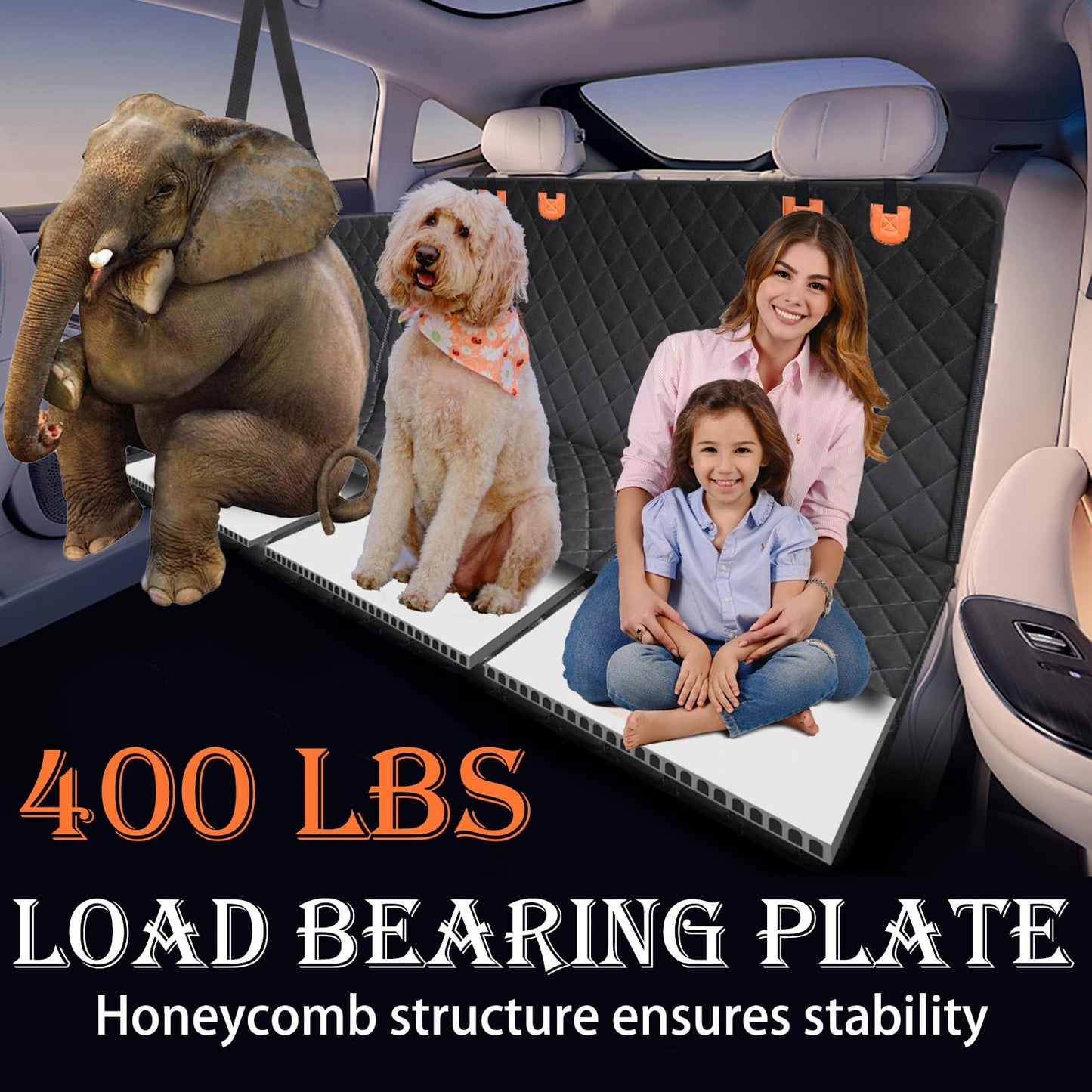 Crossarctic Back Seat Extender for Large Dogs, Dog Car Seat Cover Hard Bottom Holds 400lbs, Sturdy Backseat Extender for Dogs, Waterproof Dog Hammock for Dog, Car, SUV, Truck