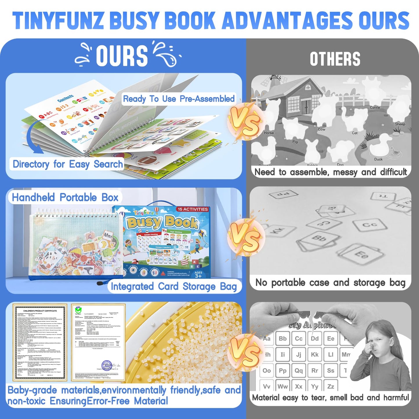 Montessori Busy Book Toys for Toddlers - Preschool Learning Activities Book | Pre-Assembled Educational Books for Kids Ages 3+ | Autism Sensory Toddler Toy | Birthdays Christmas Travel Gifts for Kids