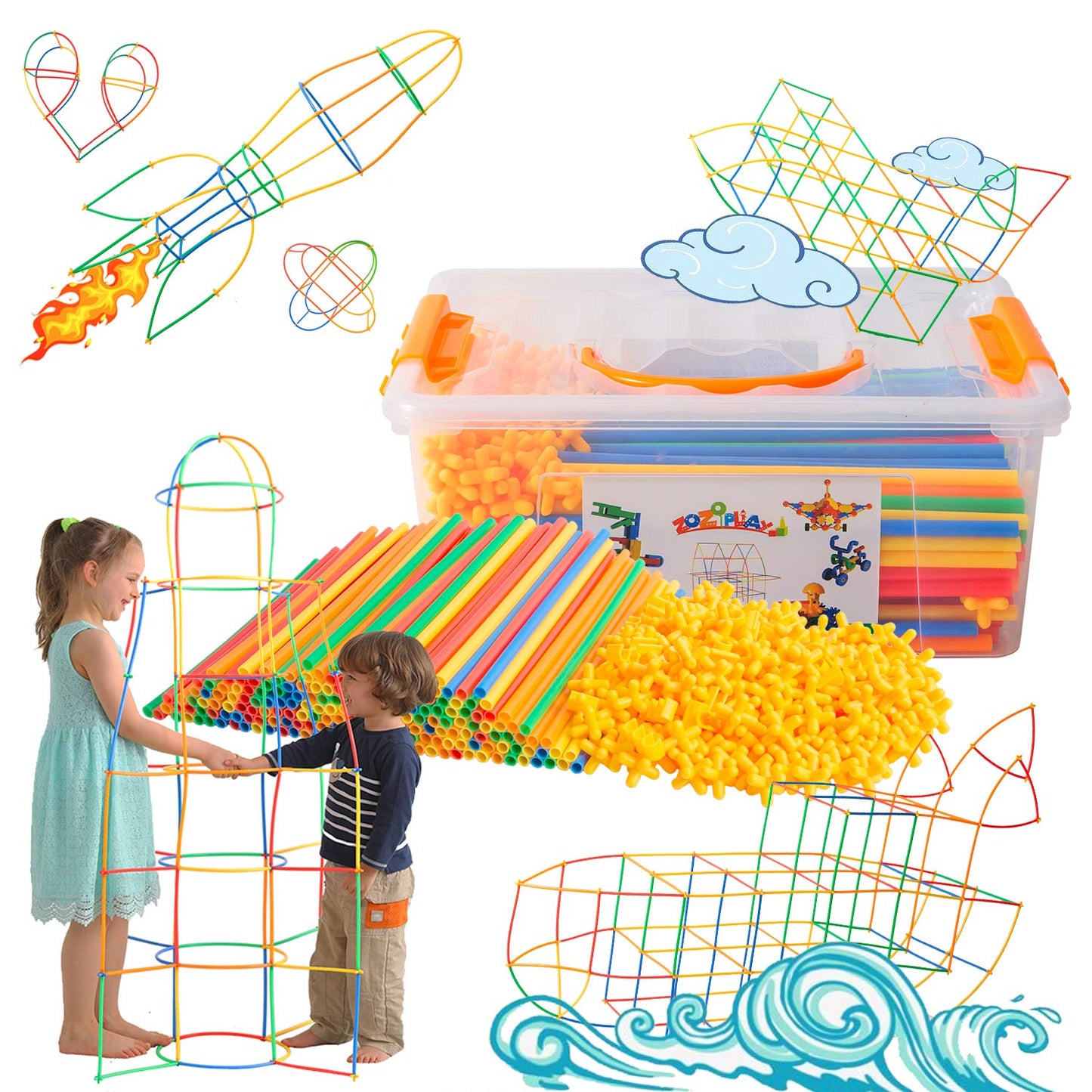 ZOZOPLAY Straw Constructor STEM Building Toys 800 Piece Straws and Connectors Building Sets Colorful Motor Skills Interlocking Plastic Engineering Toys Best Educational Toys Boy & Girl