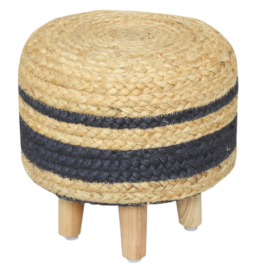 VEVARA HOMES Ottoman Storage Stool Cover with Natural Jute Round Footrest Poufs Multifunctional Storage Box Side Table Coffee Table for Home Décor, 13X13X12 Inch