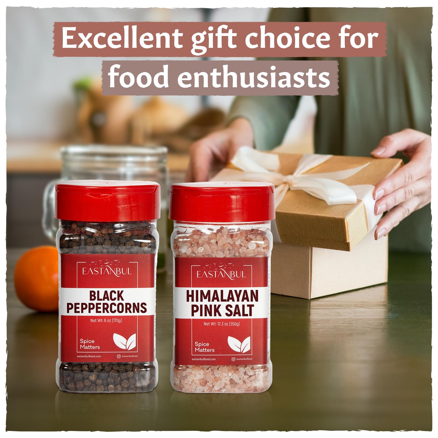 Salt and Pepper for Grinder Refill, Peppercorns Whole 6oz, Pink Himalayan Salt 12.3oz, Peppercorns for Grinder Refill, Himalayan Pink Salt and Pepper, Spice Buddies Series, Gift Box