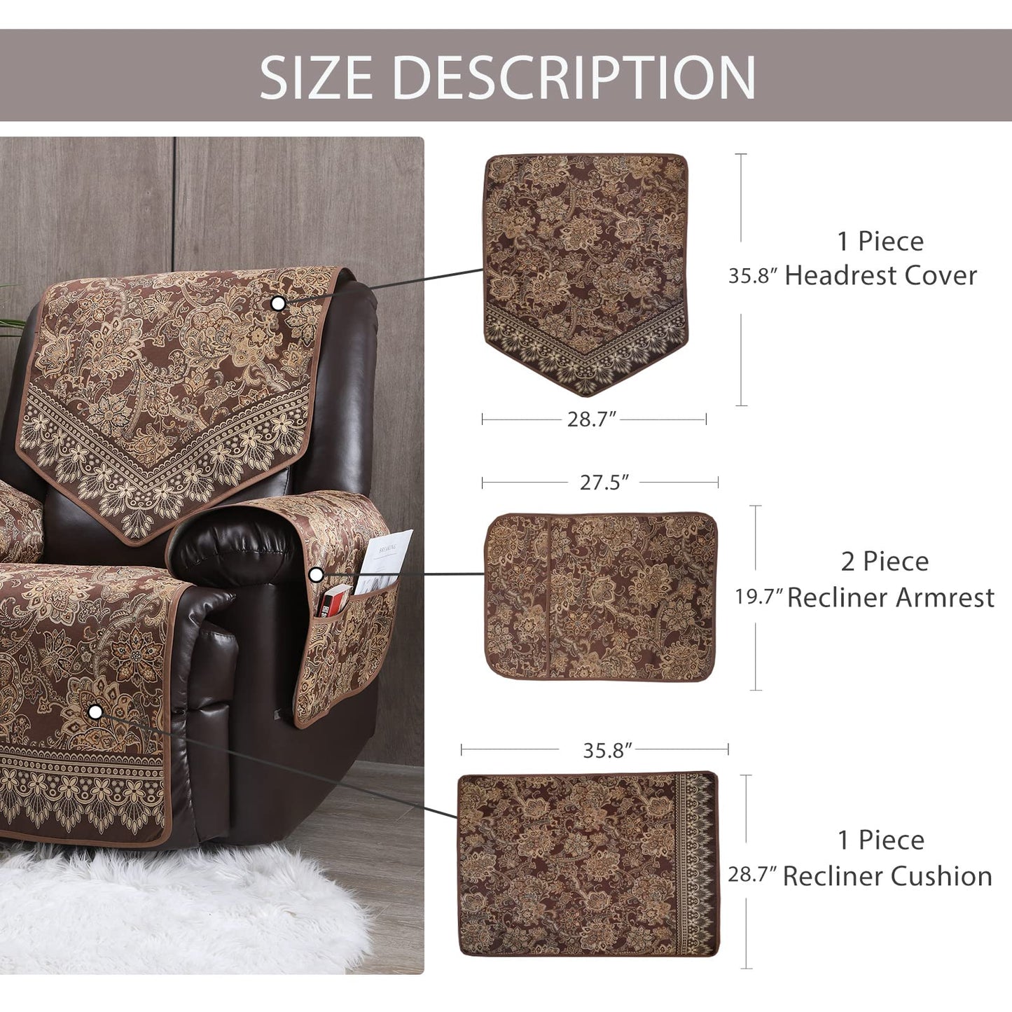 LUFEIJIASHI Recliner Chair Covers Non Slip Waterproof Large Recliner Covers for Leather Recliner,Electric Reclining Chair Covers for Living Room Dog Sofa Recliner Cover Furniture Protective Brown
