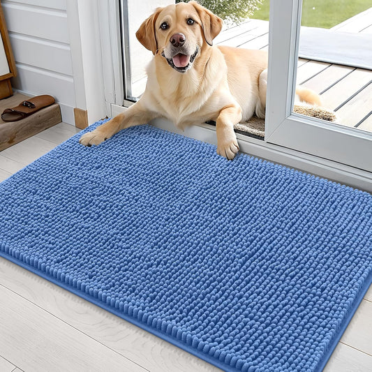 OLANLY Dog Door Mat for Muddy Paws 30x20, Absorbs Moisture and Dirt, Absorbent Non-Slip Washable Doormat, Quick Dry Chenille Mud Mat for Dogs, Entry Indoor Entryway Carpet for Inside Floor, Grey