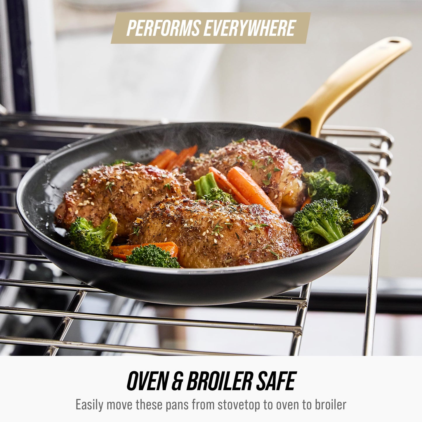 Blue Diamond 14 Piece Induction Nonstick Cookware Set, Diamond Infused PFAS-Free Ceramic Nonstick Pots & Pans, Durable Metal Utensil Safe, Dishwasher Safe, Oven & Broiler to 600F, Black/Gold