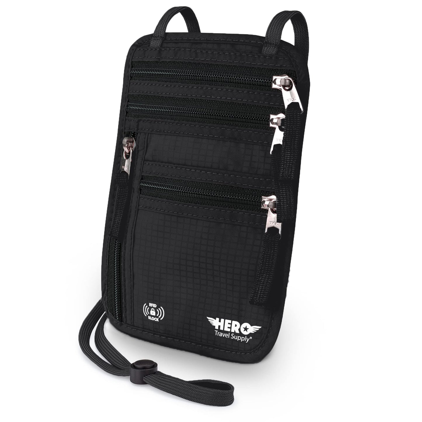 HERO Neck Wallet, RFID Blocking Passport Holder, Easy to Conceal Travel Pouch