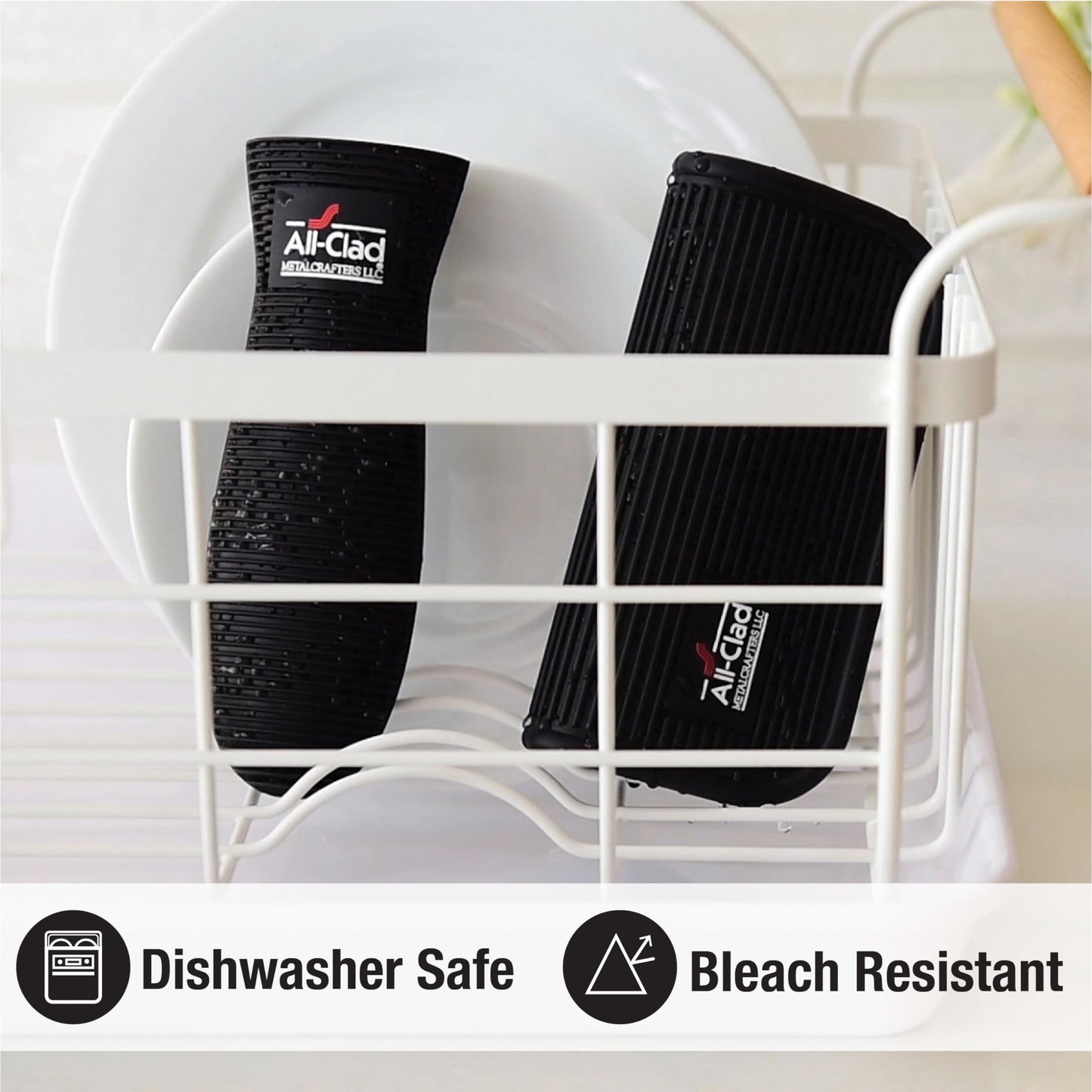 All-Clad Silicone Grip Set: 100% Silicone Flexible & Heat Resistant Ribbed Grip Set - Perfect for Cast Iron, Steel, or Glass, (2-Piece), Black/Grey