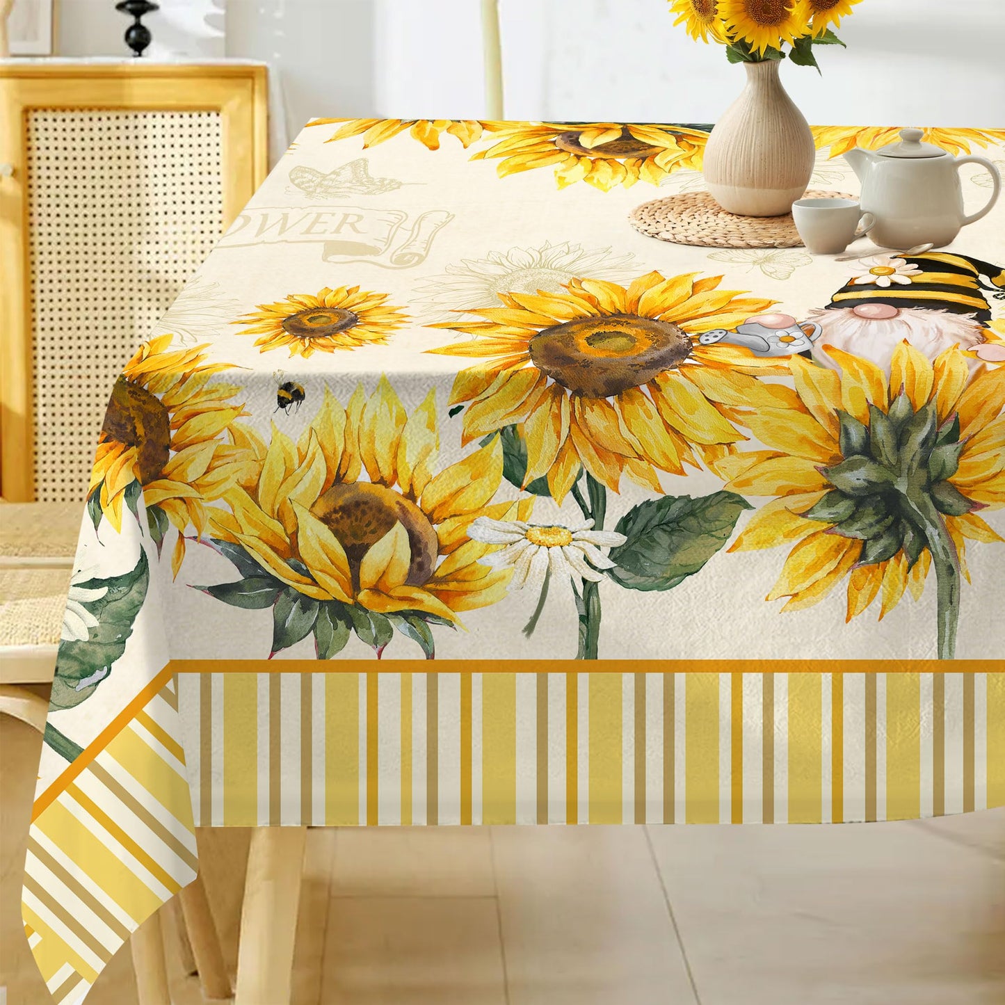 Hexagram Sunflower Tablecloth Rectangle 60x104 Inch Summer and Spring Yellow Floral Table Cloth Farmhouse Season for Home Kitchen Dining Party Decorations