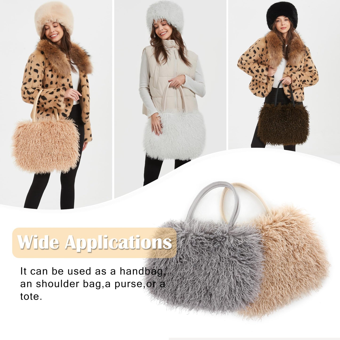 Women's Fuzzy Tote Bag Curly Handbag Furry Shoulder Bag Large Top Handle Purses Winter
