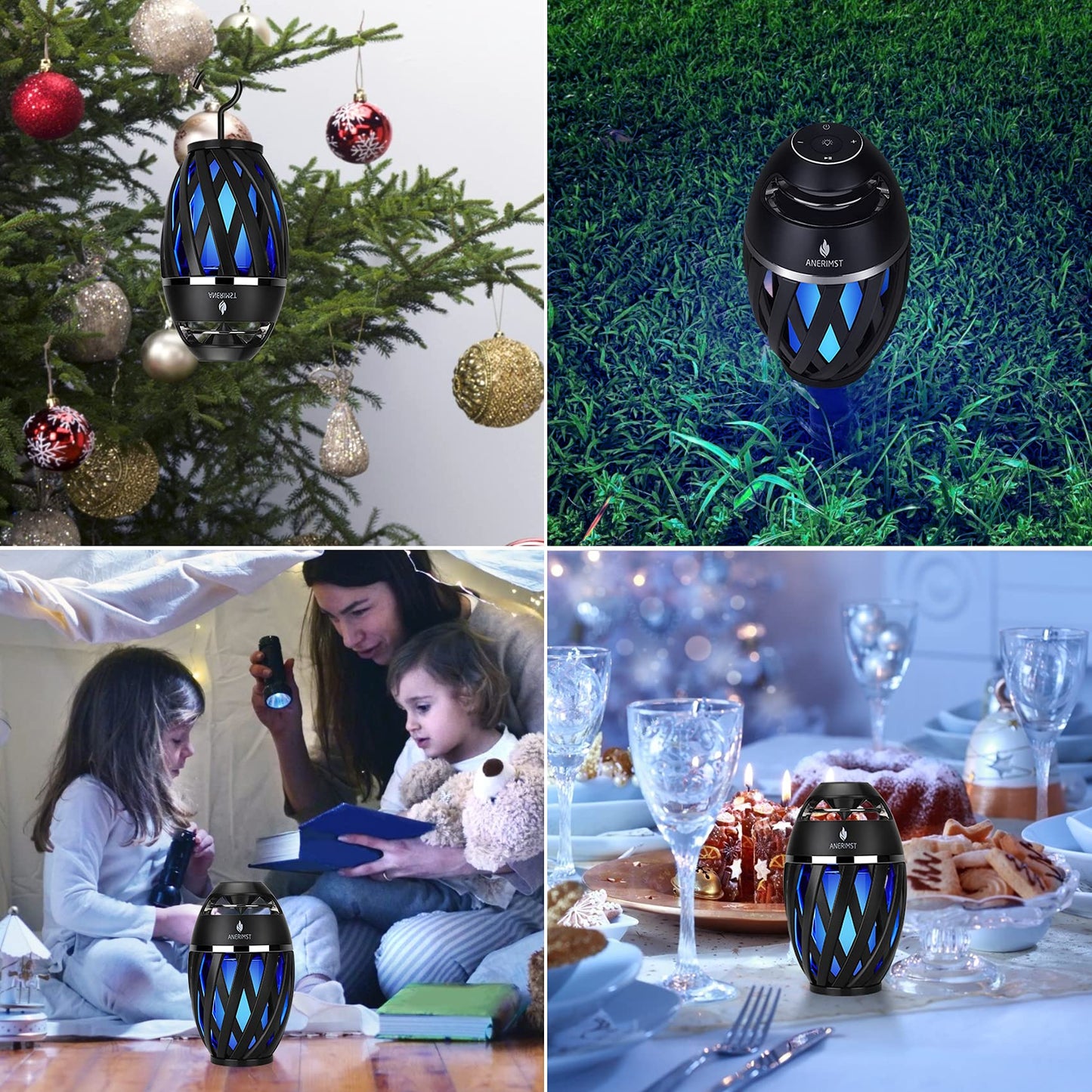 ANERIMST Unique Gifts for Men, Outdoor Bluetooth Speaker Waterproof Wireless with Torch LED Light, Birthday Gift for Boyfriend Him Dad, Cool for Garden, Patio, Outside (Blue Light)