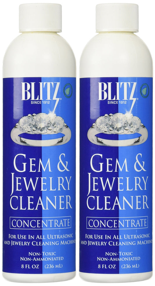 Blitz Gem & Jewelry Cleaner Liquid Concentrate for Gold, Silver, Platinum Jewelry Polish Non-Porous, Precious & Semi-Precious Stones Non-Toxic, Non-Abrasive, Earth Friendly Made in USA 8oz (Pack of 2)