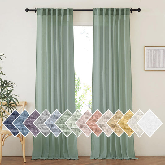 NICETOWN Linen Curtains for Windows 84 inch Length, Rod Pocket & Back Tab Semi Sheer Linen Curtains & Drapes Privacy with Light Through for Bedroom/Living Room, Natural, W52 x L84, 2 Pieces