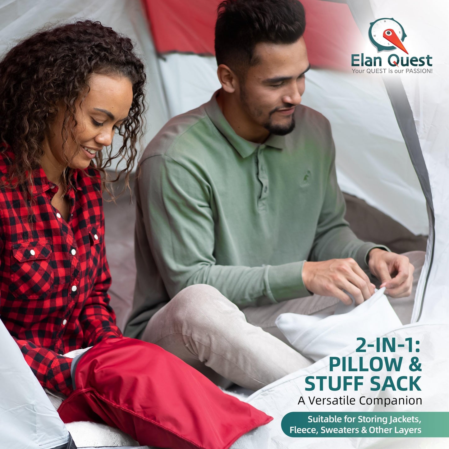 Elan Quest Stuffable Camping Pillow Sack (Large, Red) - 12 x 17 - Camping Essentials for Hiking, Backpacking and Travel Essentials - Sold Empty Bring Your Own Stuffing